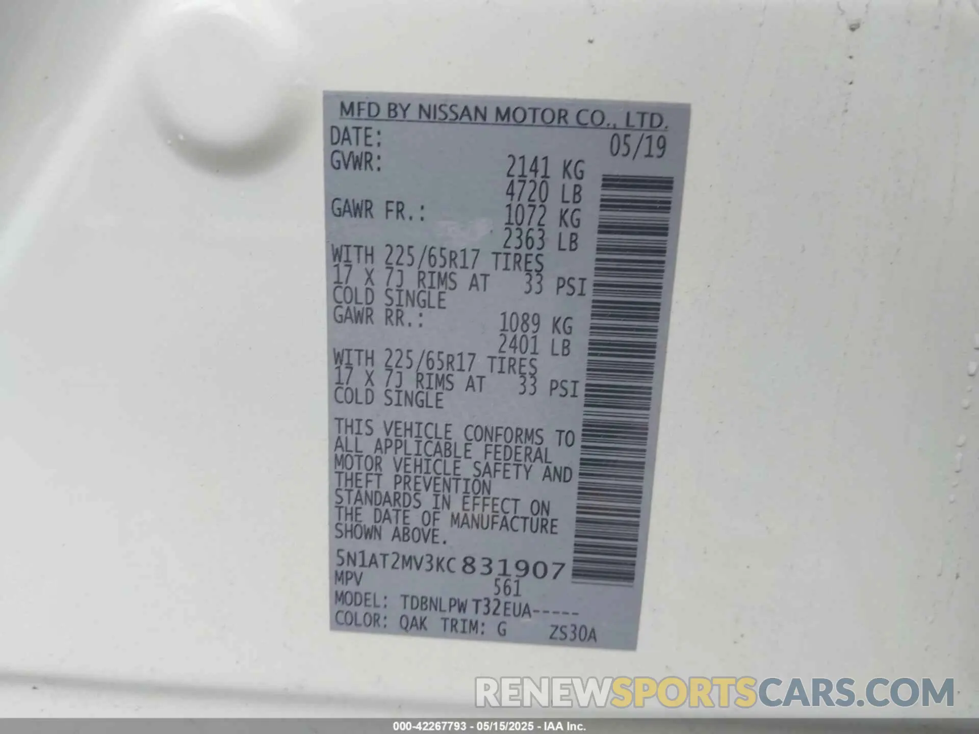 9 Photograph of a damaged car 5N1AT2MV3KC831907 NISSAN ROGUE 2019