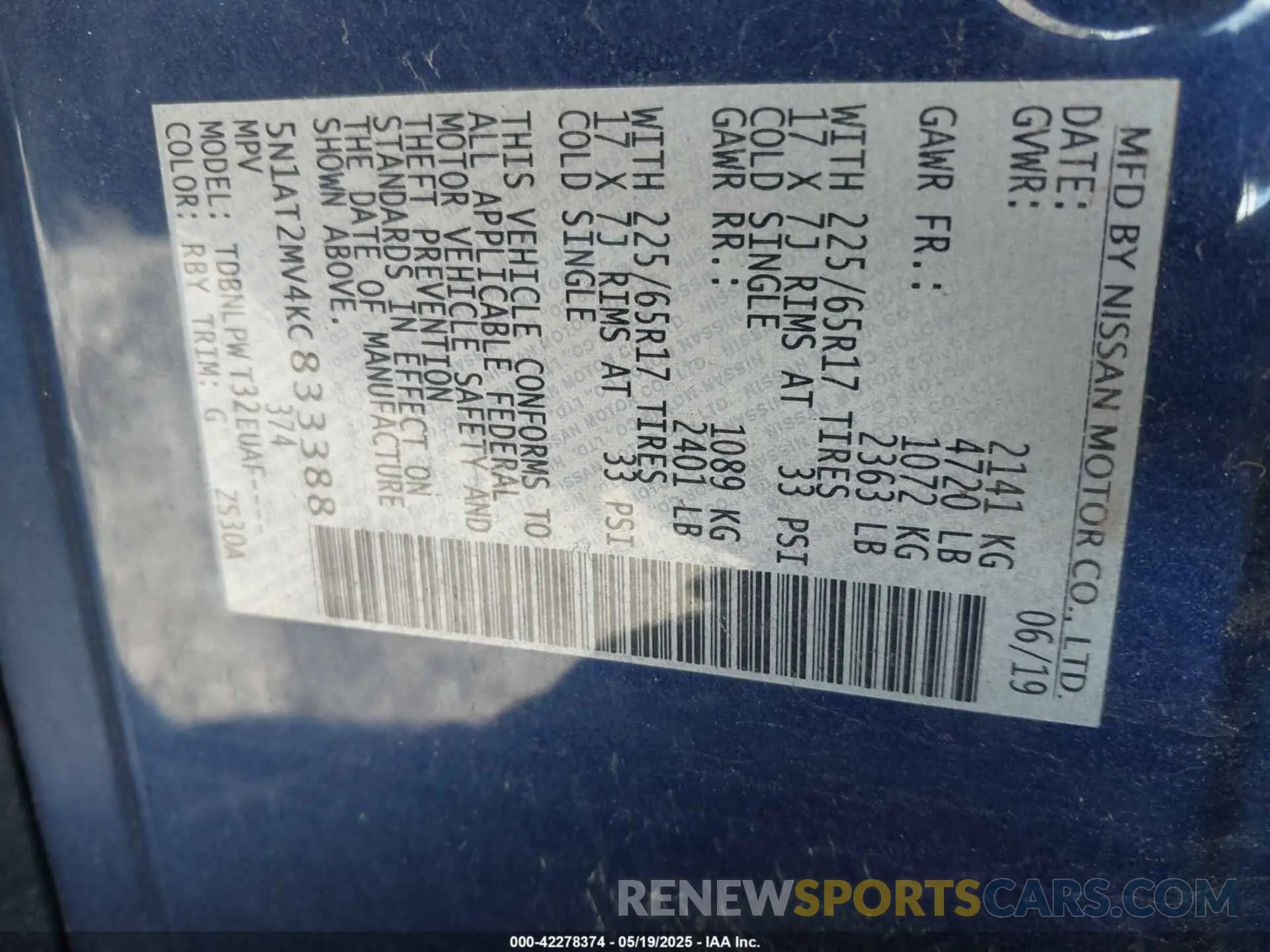 9 Photograph of a damaged car 5N1AT2MV4KC833388 NISSAN ROGUE 2019