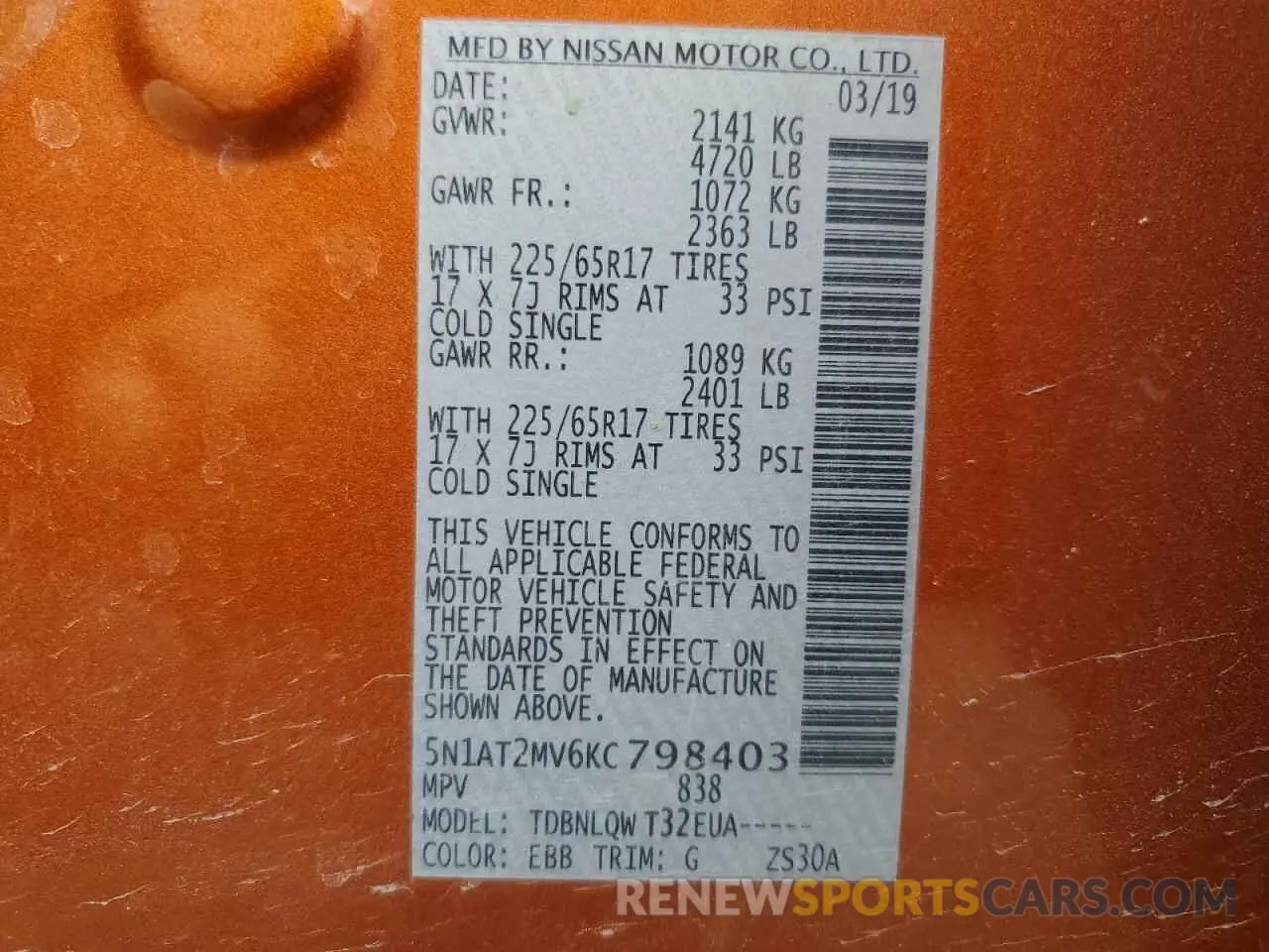 14 Photograph of a damaged car 5N1AT2MV6KC798403 NISSAN ROGUE 2019