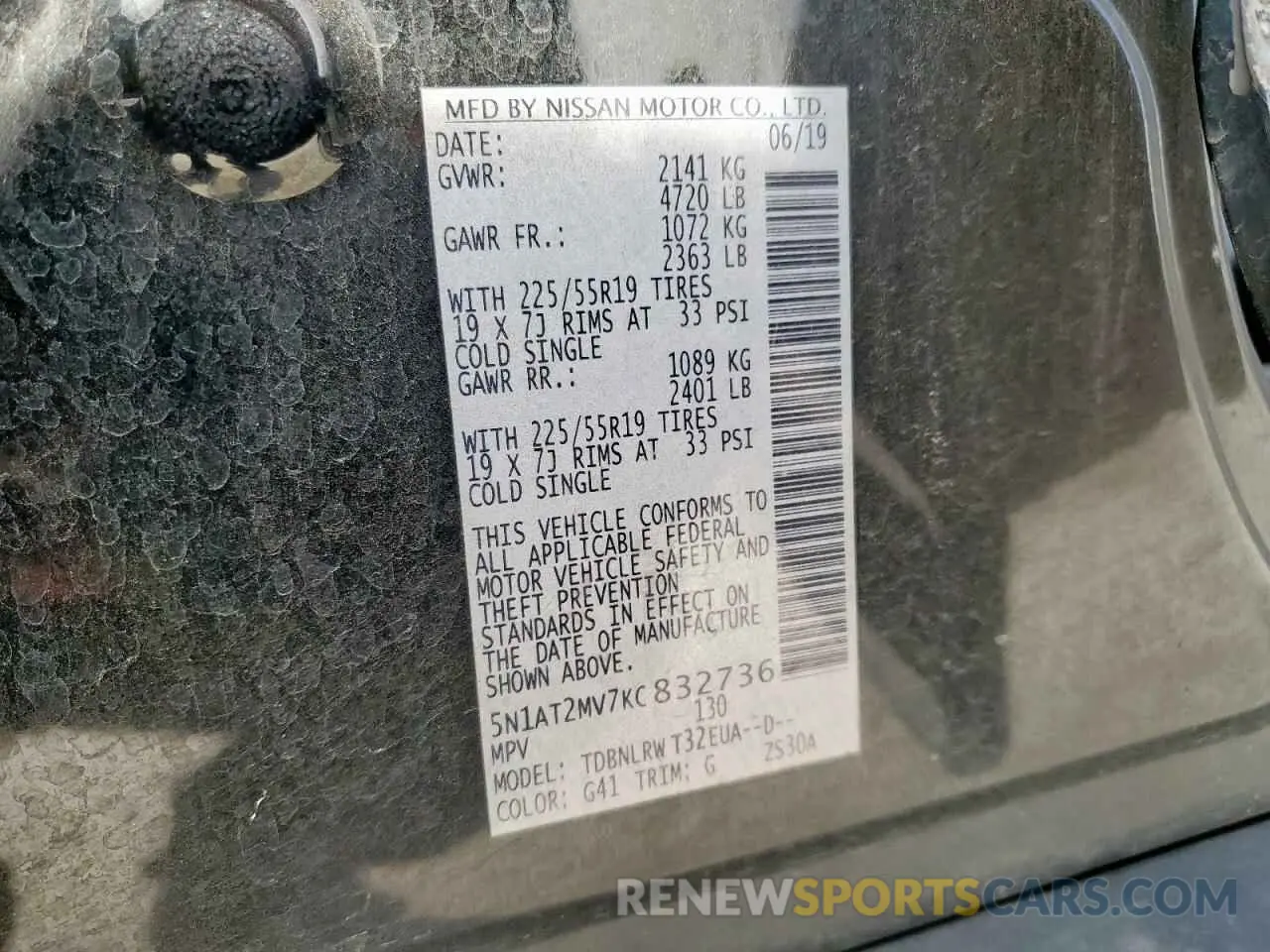 15 Photograph of a damaged car 5N1AT2MV7KC832736 NISSAN ROGUE 2019