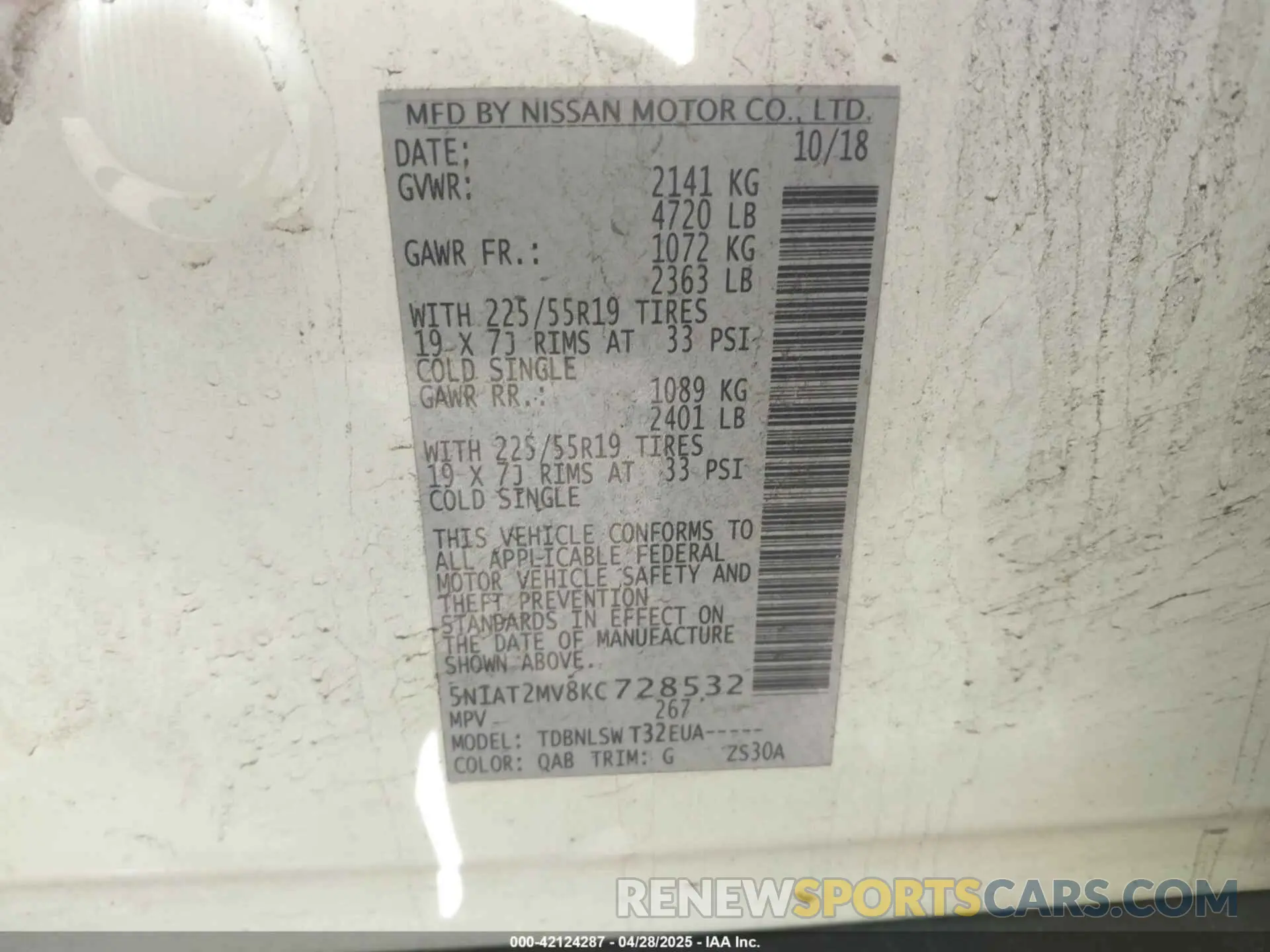 9 Photograph of a damaged car 5N1AT2MV8KC728532 NISSAN ROGUE 2019