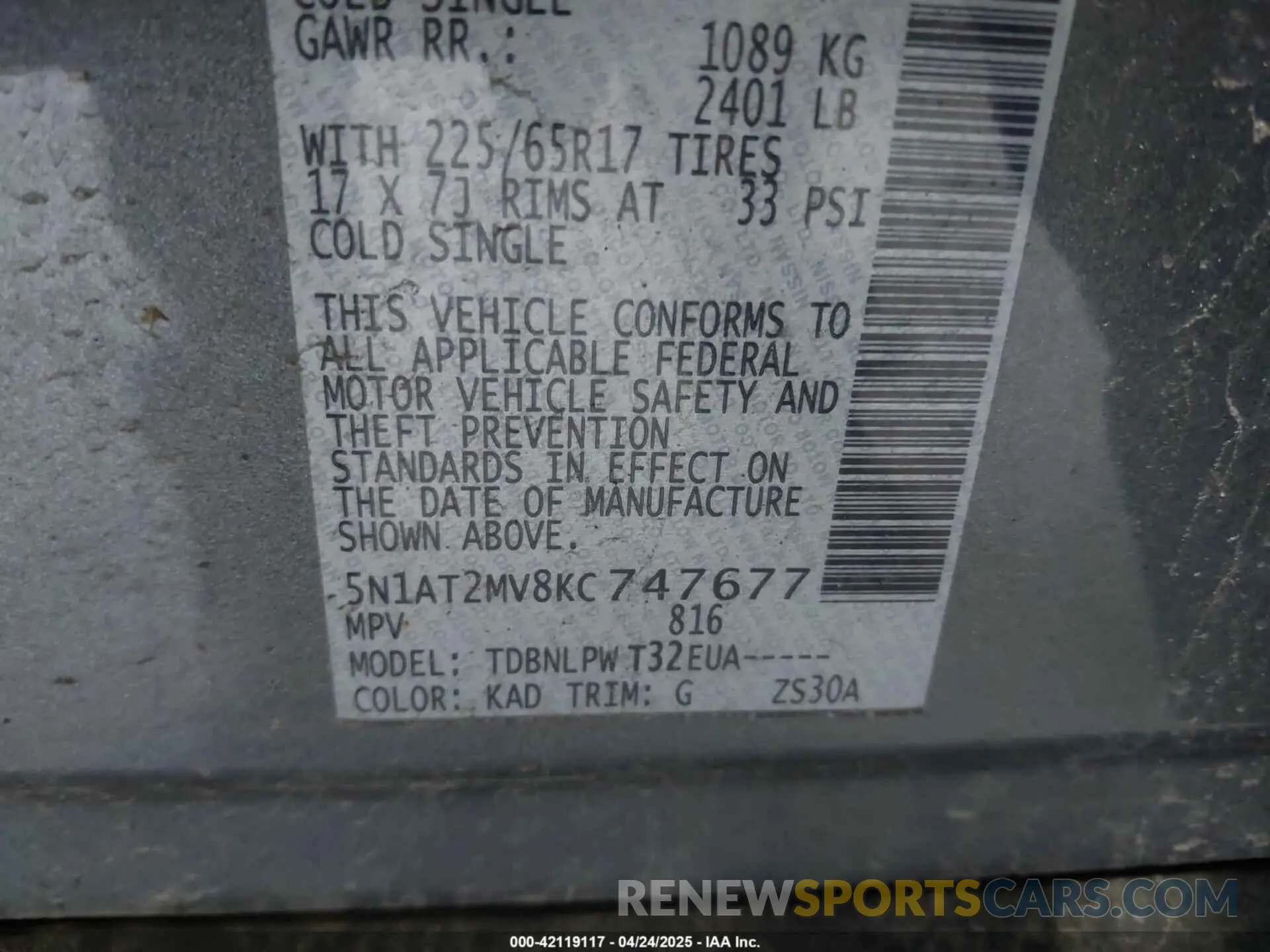 9 Фотография поврежденного автомобиля 5N1AT2MV8KC747677 NISSAN ROGUE 2019