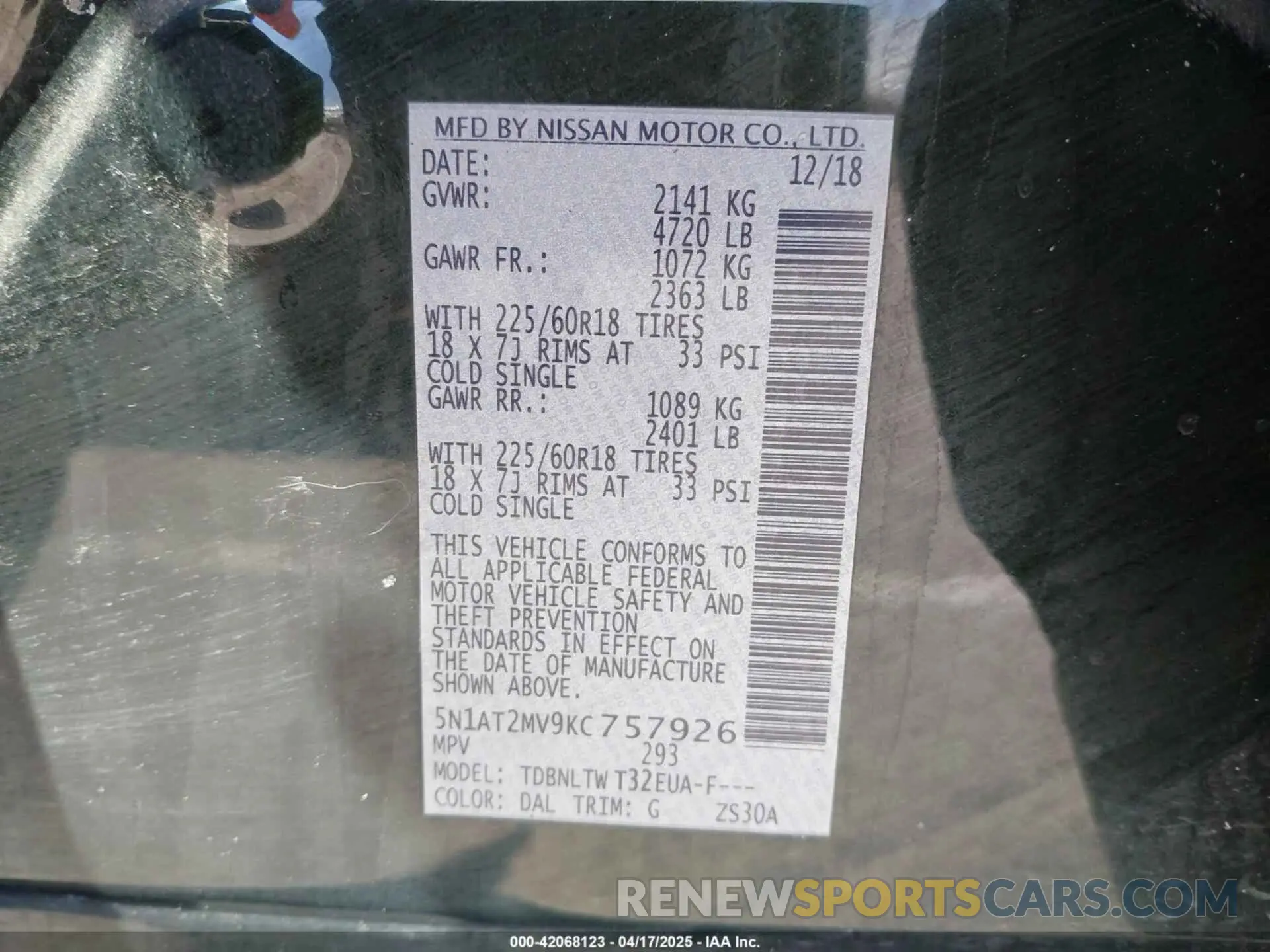 9 Фотография поврежденного автомобиля 5N1AT2MV9KC757926 NISSAN ROGUE 2019