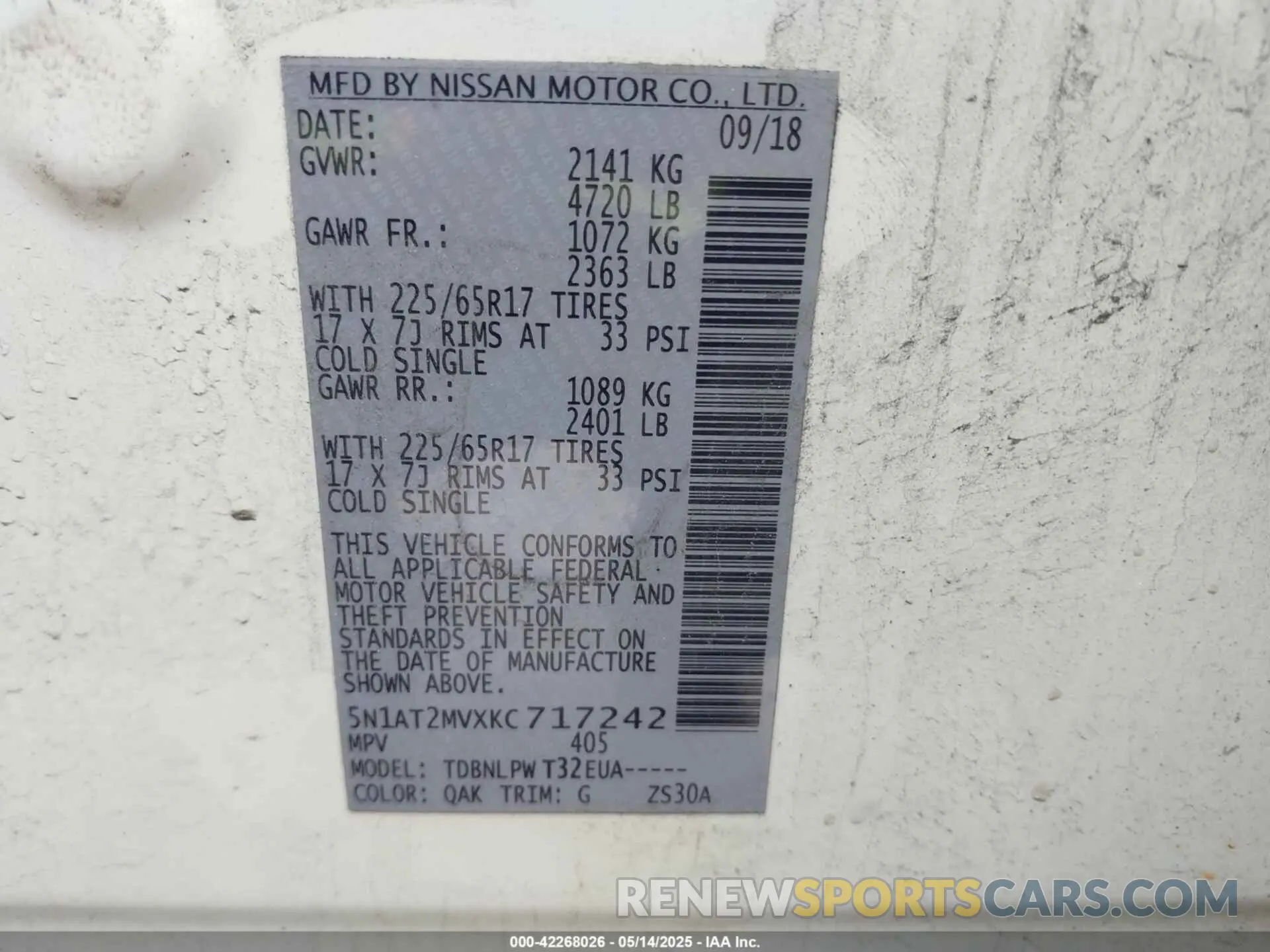 9 Фотография поврежденного автомобиля 5N1AT2MVXKC717242 NISSAN ROGUE 2019
