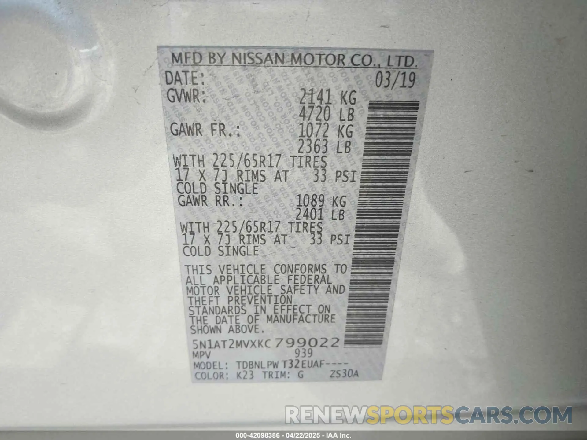 9 Фотография поврежденного автомобиля 5N1AT2MVXKC799022 NISSAN ROGUE 2019