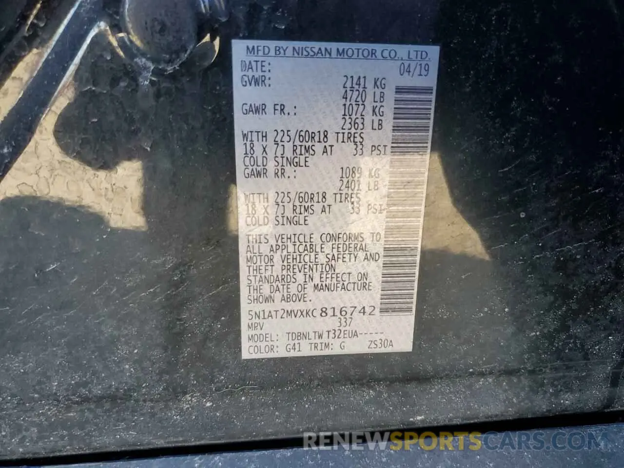 13 Photograph of a damaged car 5N1AT2MVXKC816742 NISSAN ROGUE 2019