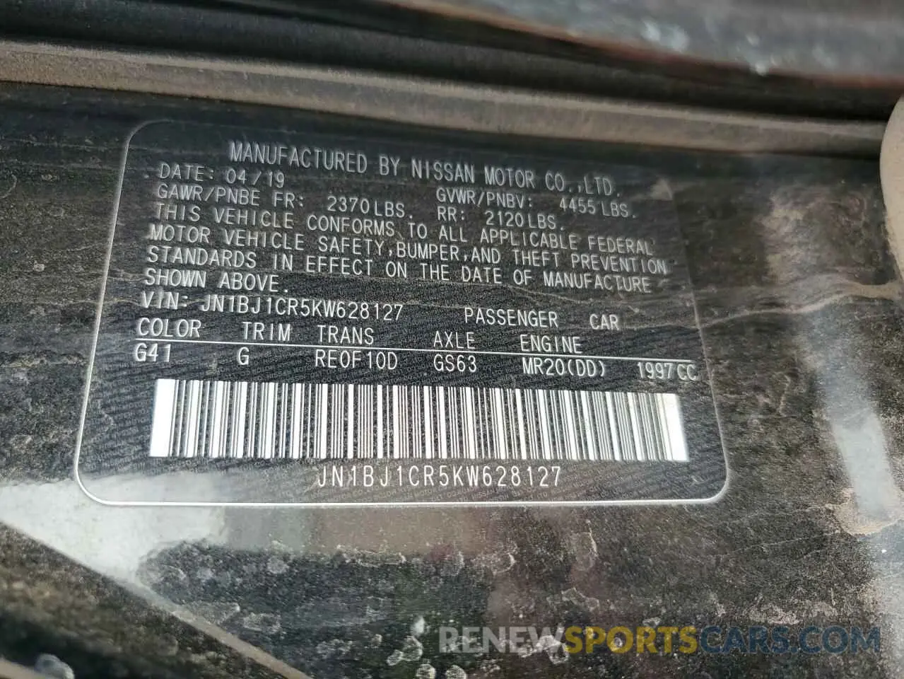 15 Photograph of a damaged car JN1BJ1CR5KW628127 NISSAN ROGUE 2019