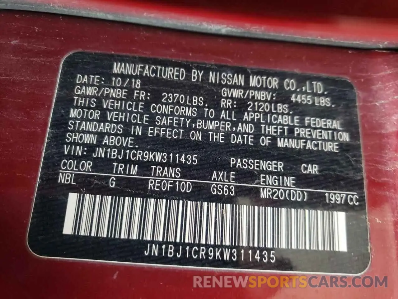 13 Photograph of a damaged car JN1BJ1CR9KW311435 NISSAN ROGUE 2019