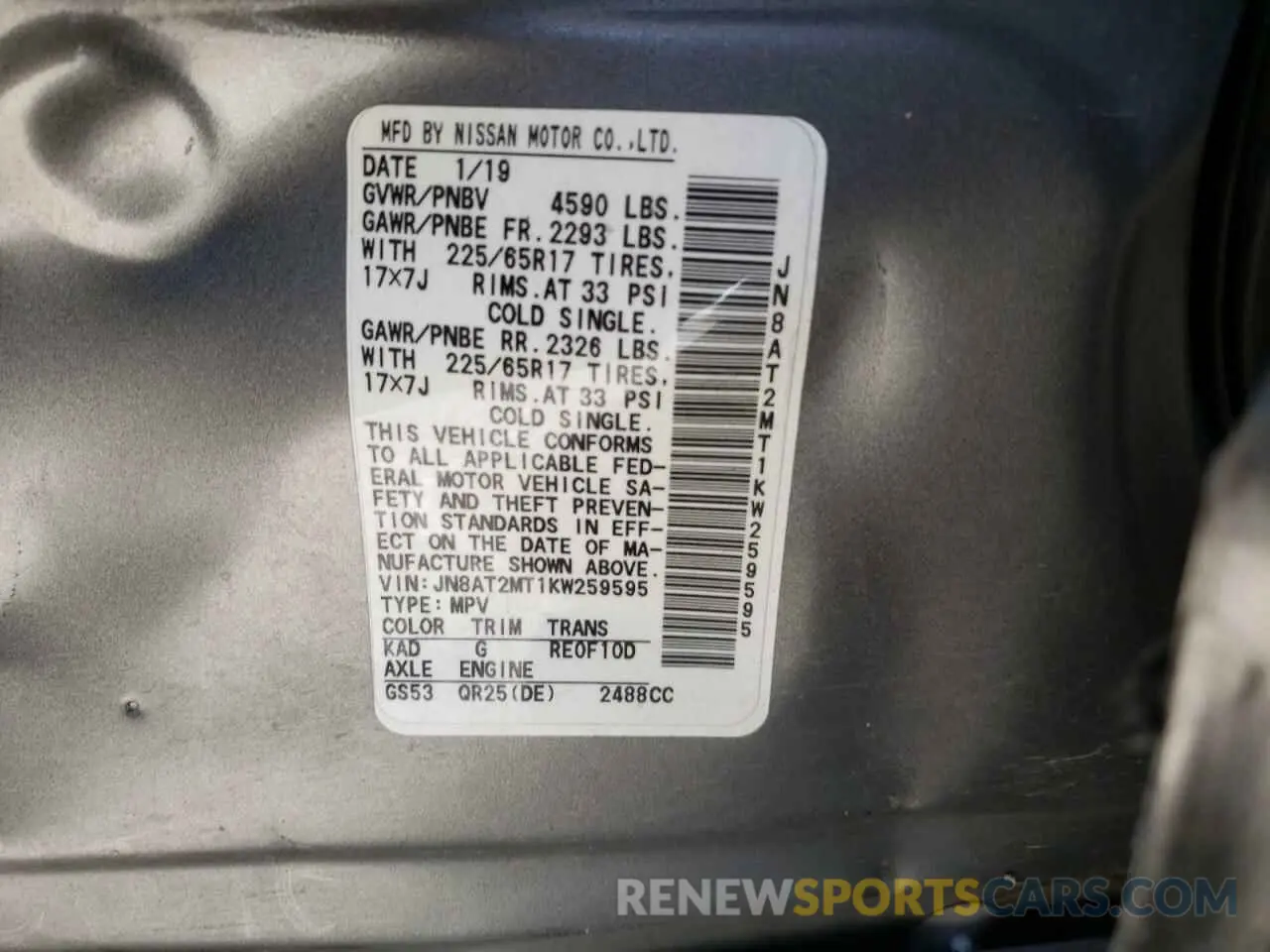 15 Photograph of a damaged car JN8AT2MT1KW259595 NISSAN ROGUE 2019