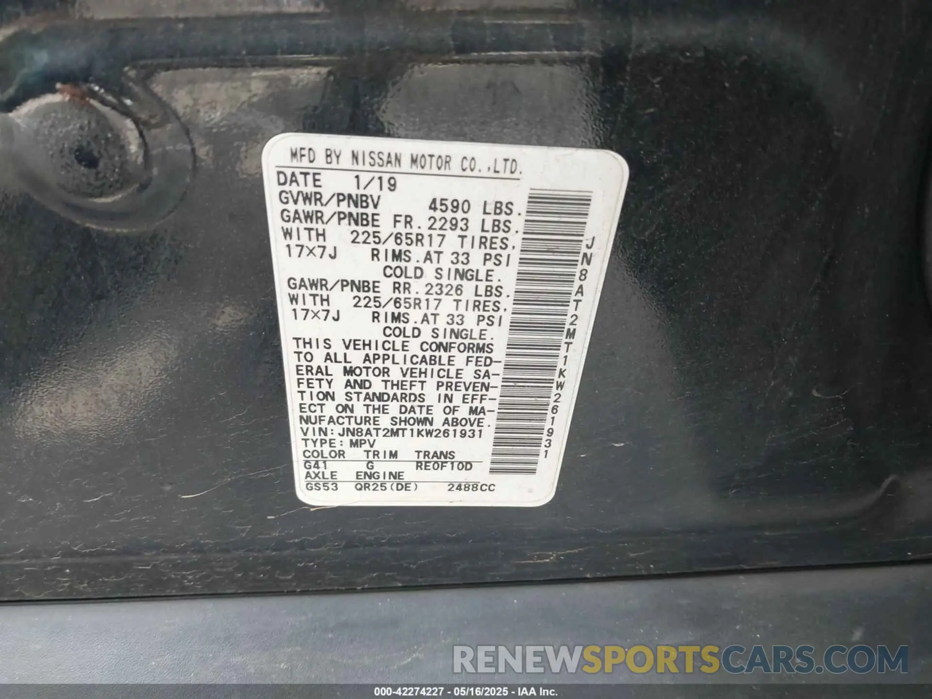 9 Photograph of a damaged car JN8AT2MT1KW261931 NISSAN ROGUE 2019