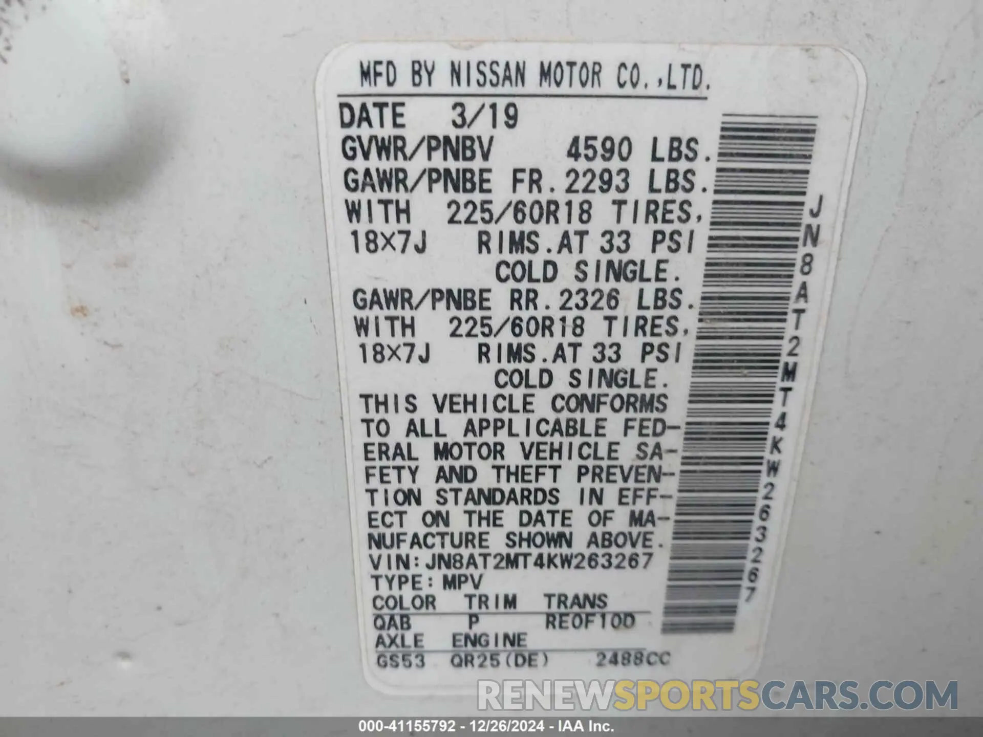 9 Photograph of a damaged car JN8AT2MT4KW263267 NISSAN ROGUE 2019