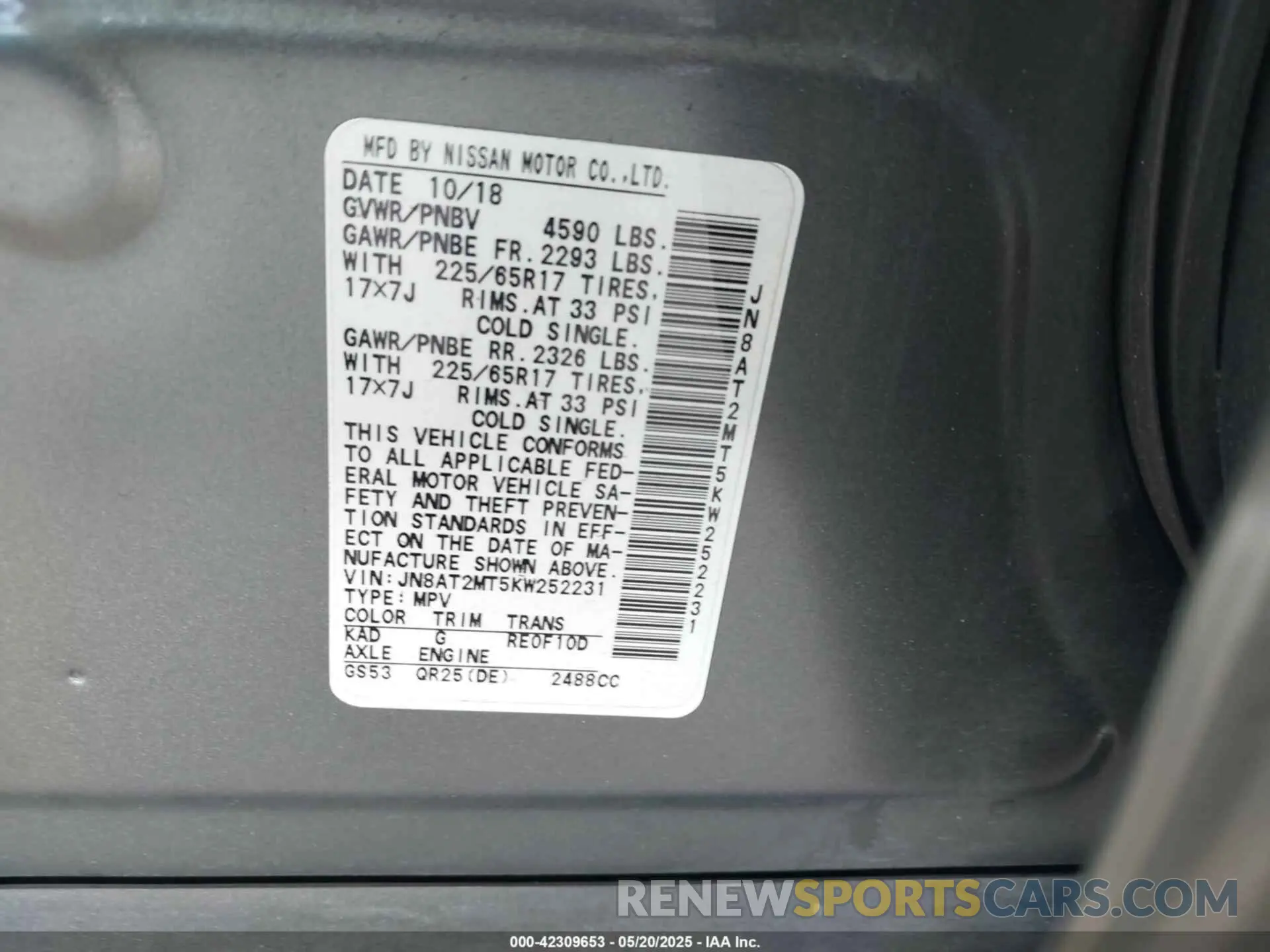 9 Photograph of a damaged car JN8AT2MT5KW252231 NISSAN ROGUE 2019