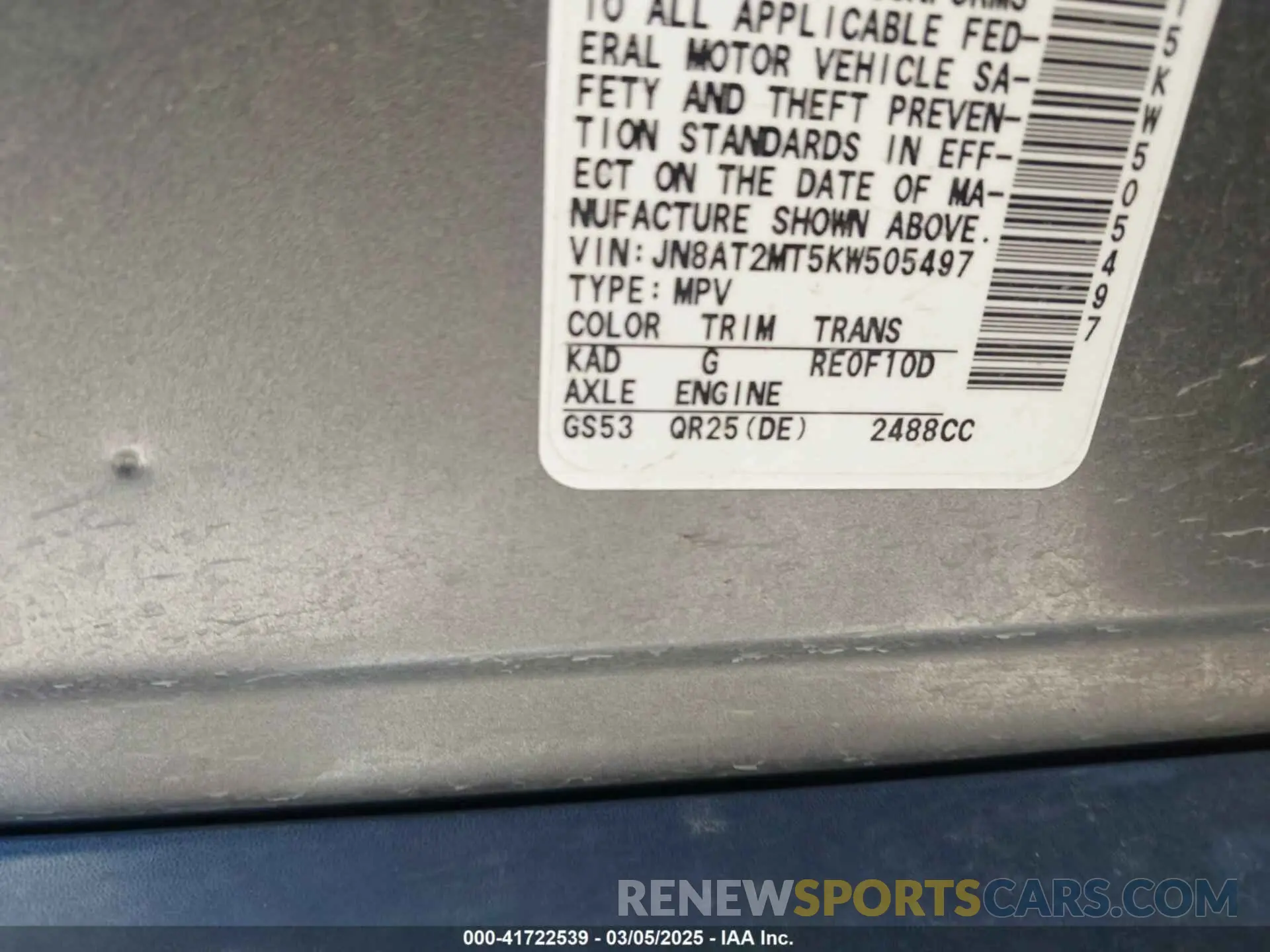 9 Photograph of a damaged car JN8AT2MT5KW505497 NISSAN ROGUE 2019