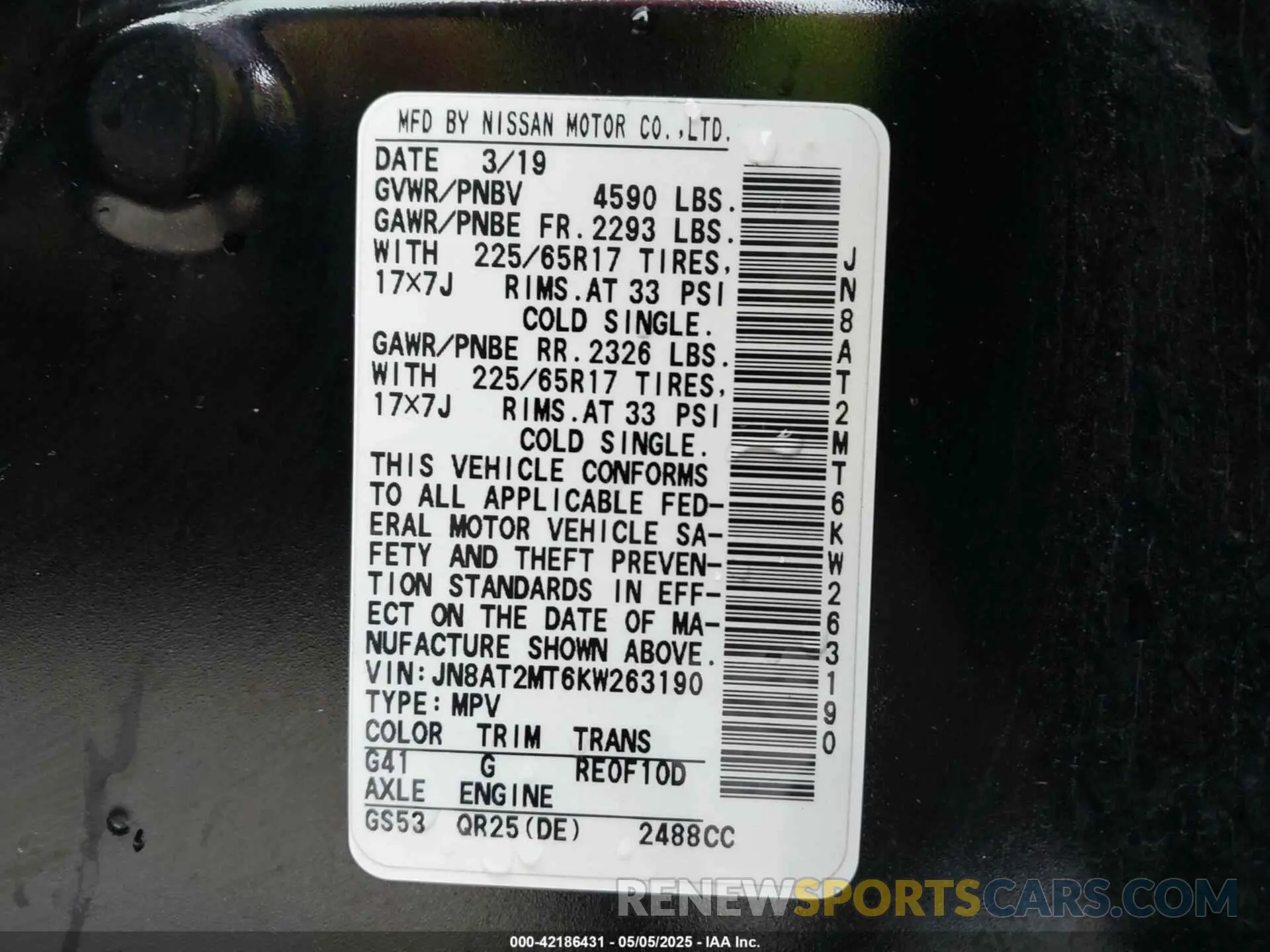 9 Фотография поврежденного автомобиля JN8AT2MT6KW263190 NISSAN ROGUE 2019
