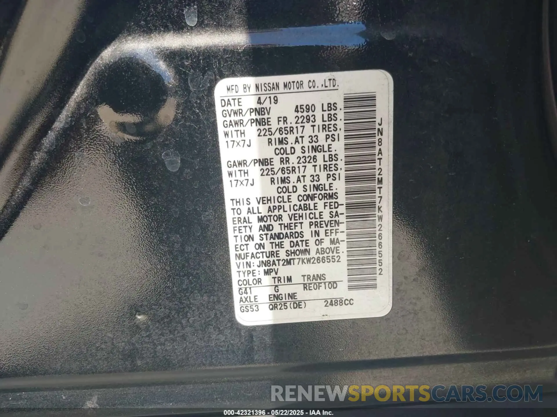 9 Photograph of a damaged car JN8AT2MT7KW266552 NISSAN ROGUE 2019