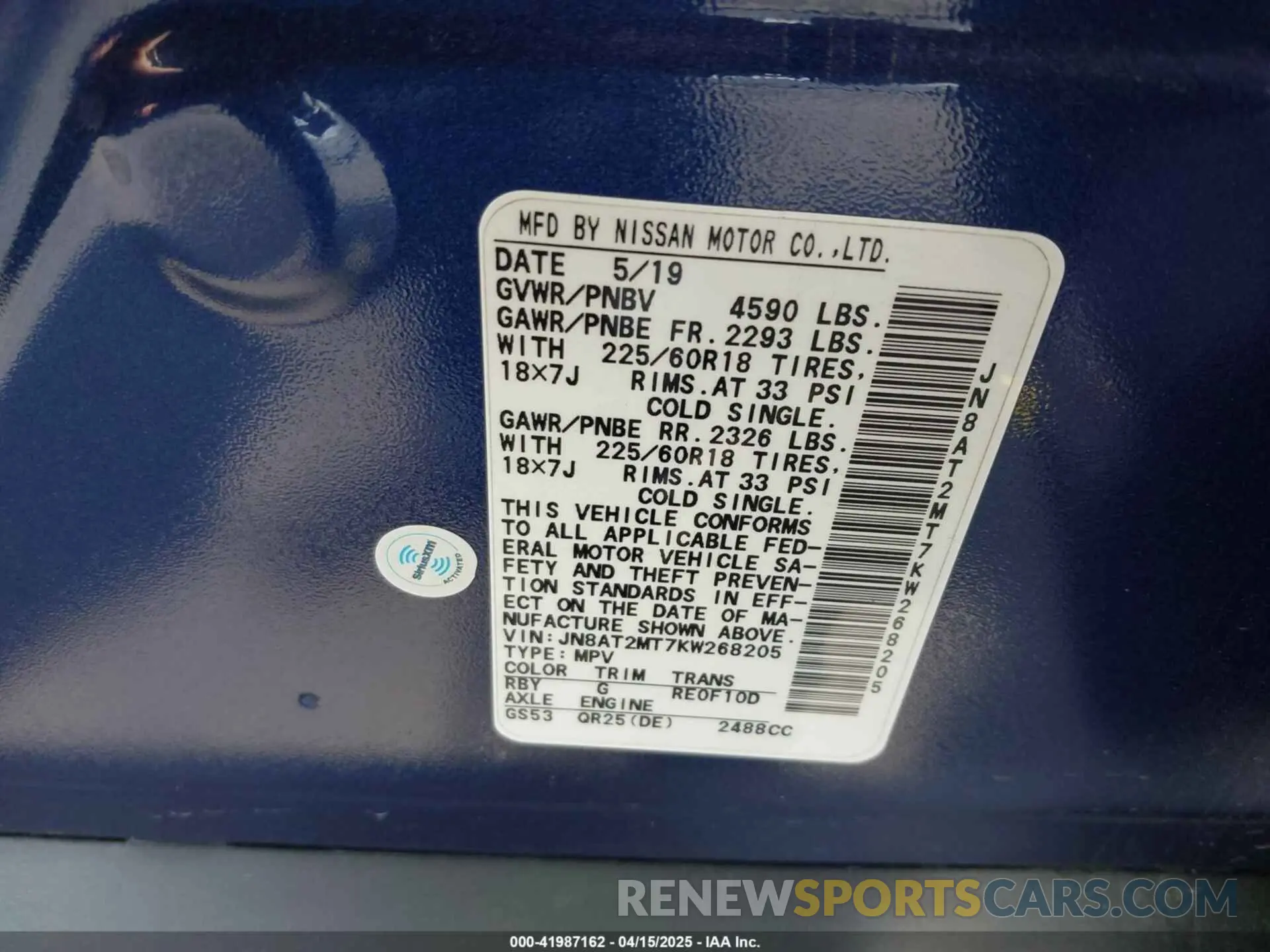 9 Photograph of a damaged car JN8AT2MT7KW268205 NISSAN ROGUE 2019