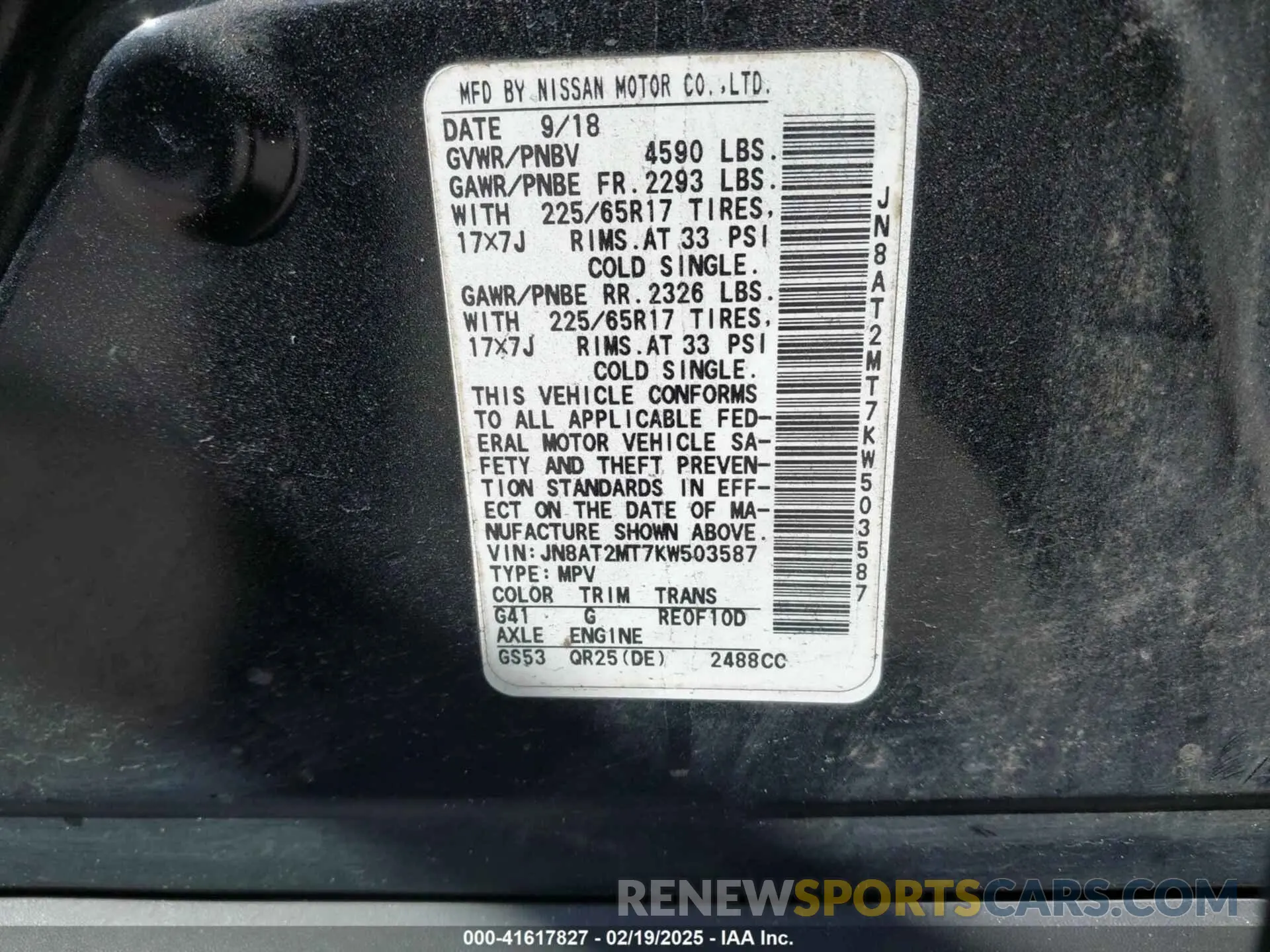 9 Photograph of a damaged car JN8AT2MT7KW503587 NISSAN ROGUE 2019