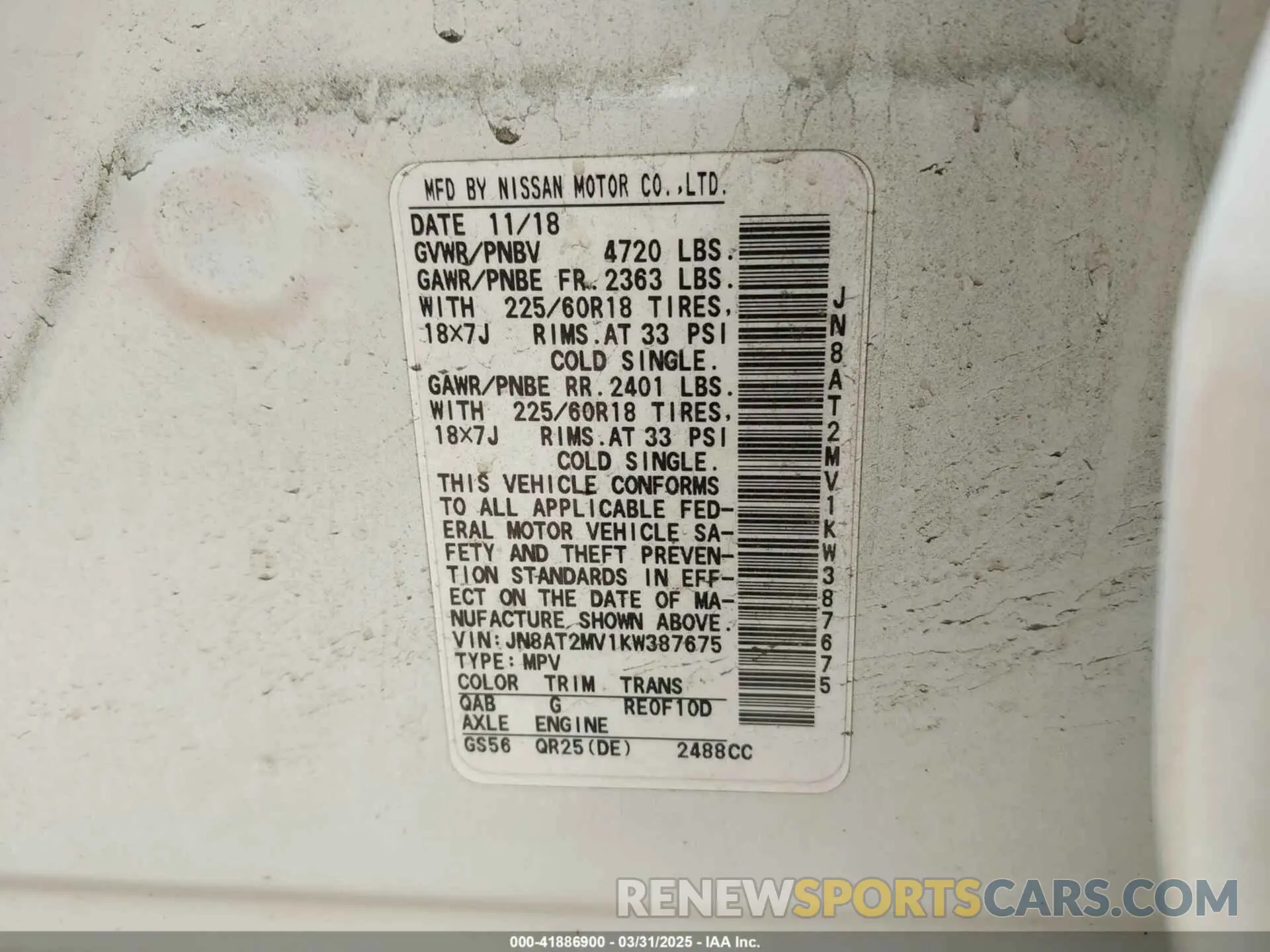 9 Photograph of a damaged car JN8AT2MV1KW387675 NISSAN ROGUE 2019