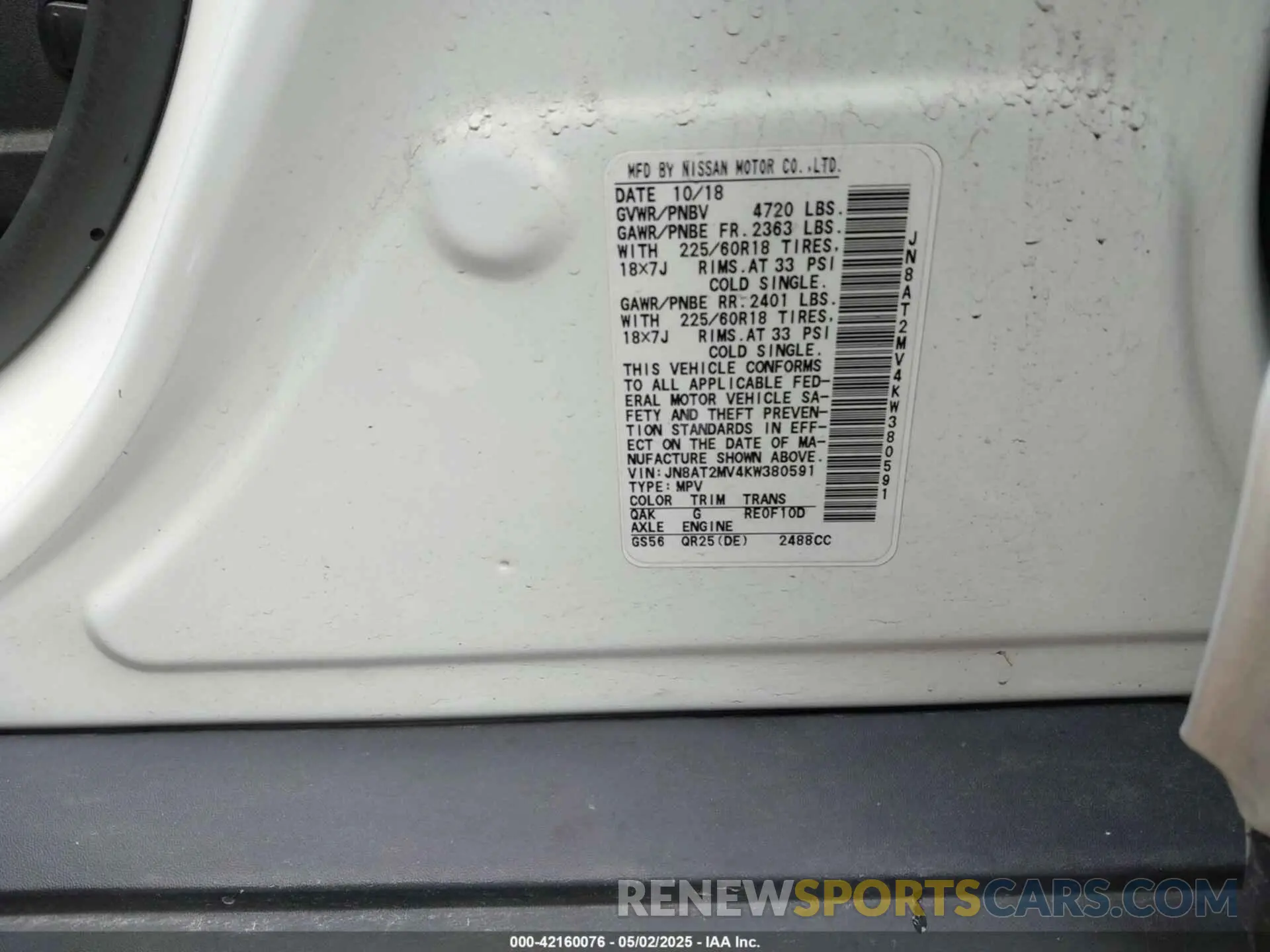 9 Photograph of a damaged car JN8AT2MV4KW380591 NISSAN ROGUE 2019
