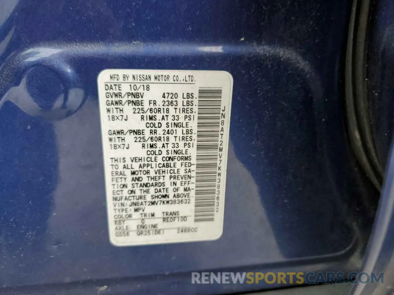 13 Photograph of a damaged car JN8AT2MV7KW383632 NISSAN ROGUE 2019