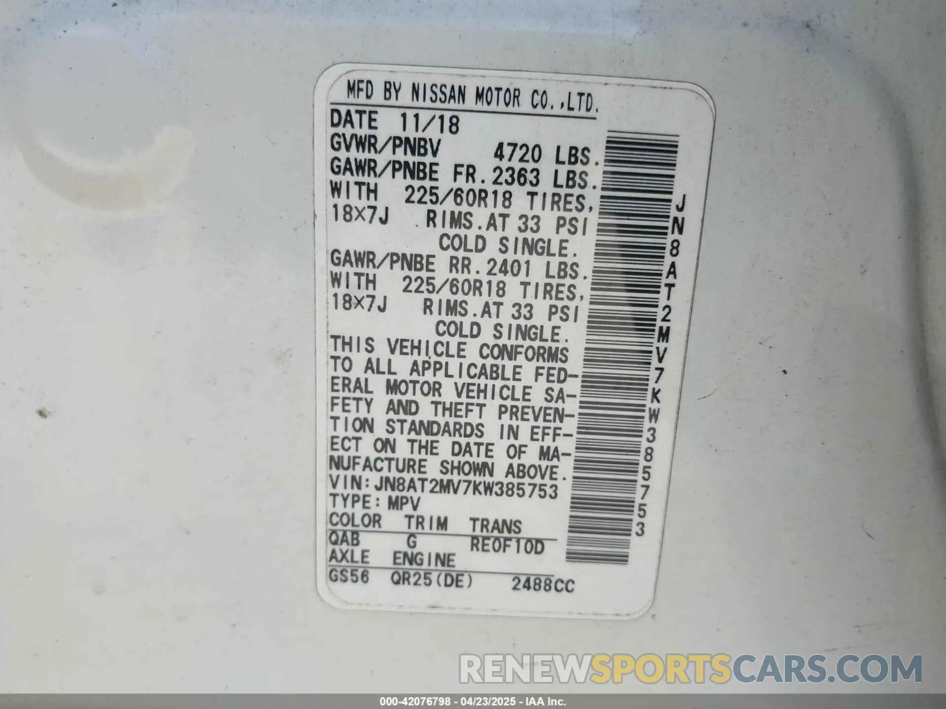 9 Photograph of a damaged car JN8AT2MV7KW385753 NISSAN ROGUE 2019