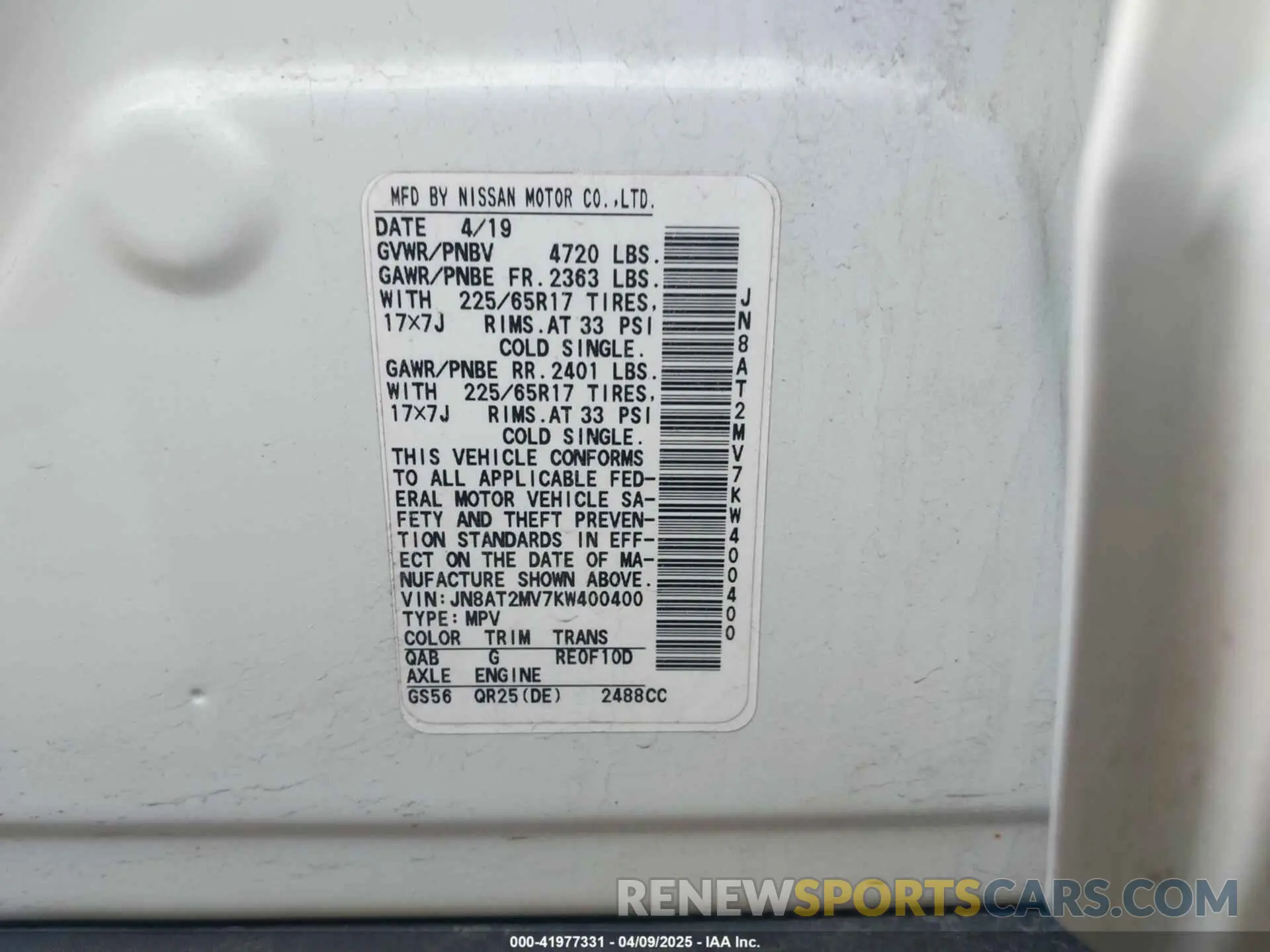 9 Photograph of a damaged car JN8AT2MV7KW400400 NISSAN ROGUE 2019