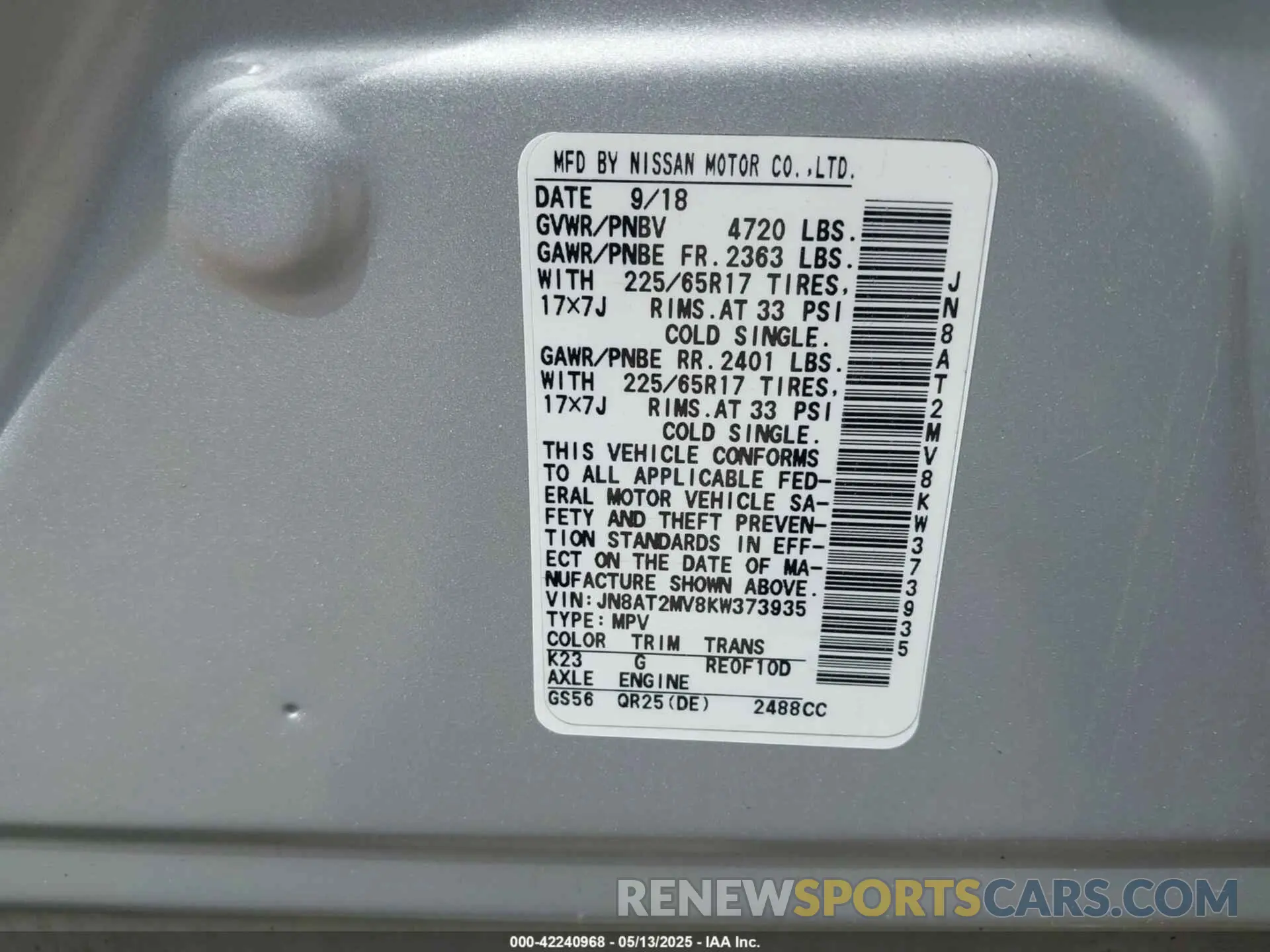 9 Photograph of a damaged car JN8AT2MV8KW373935 NISSAN ROGUE 2019