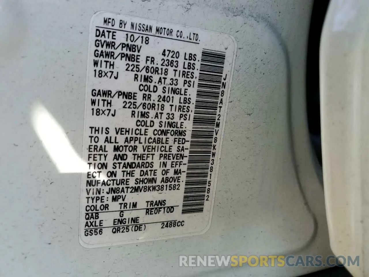 14 Photograph of a damaged car JN8AT2MV8KW381582 NISSAN ROGUE 2019