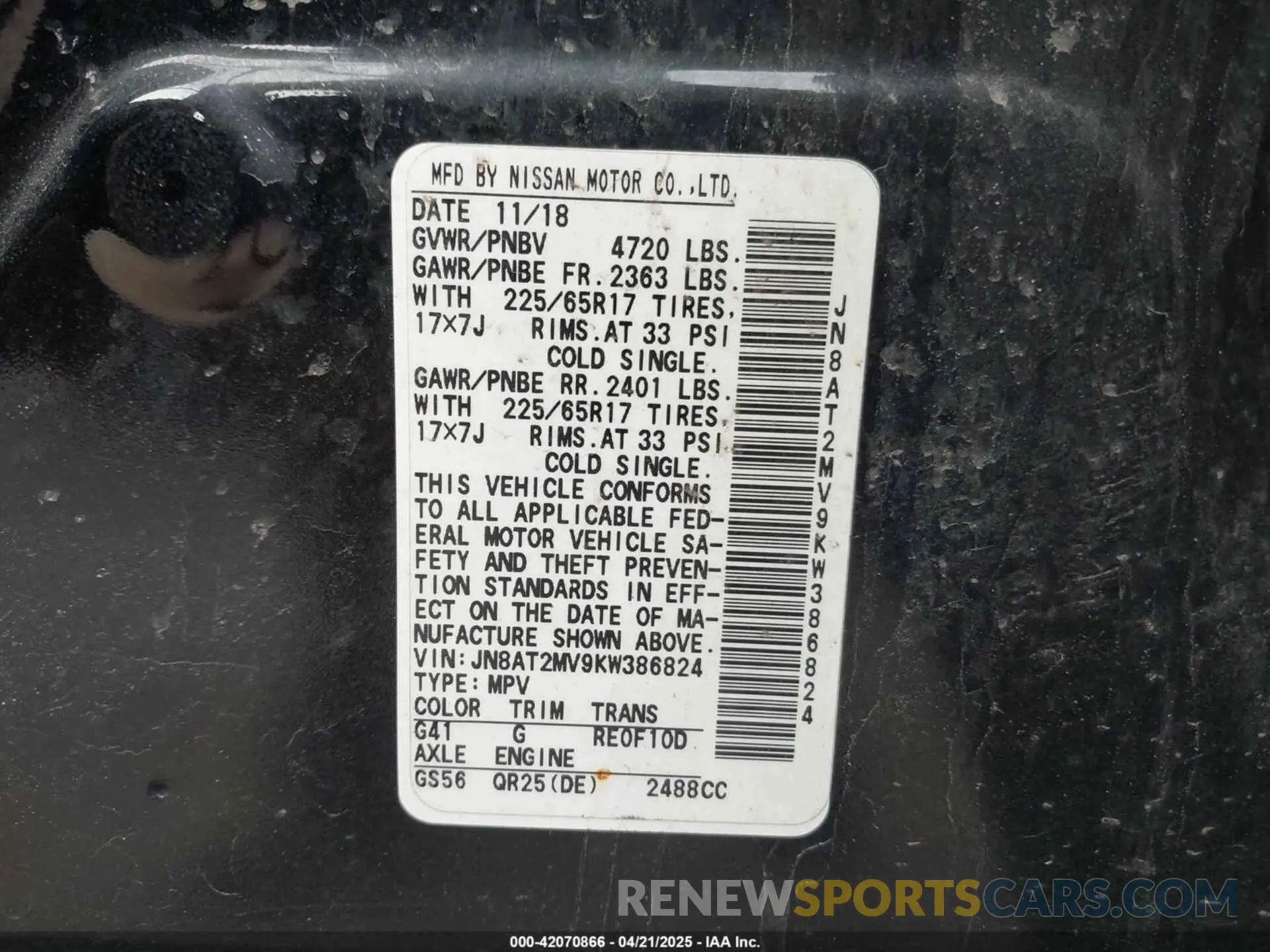 9 Photograph of a damaged car JN8AT2MV9KW386824 NISSAN ROGUE 2019