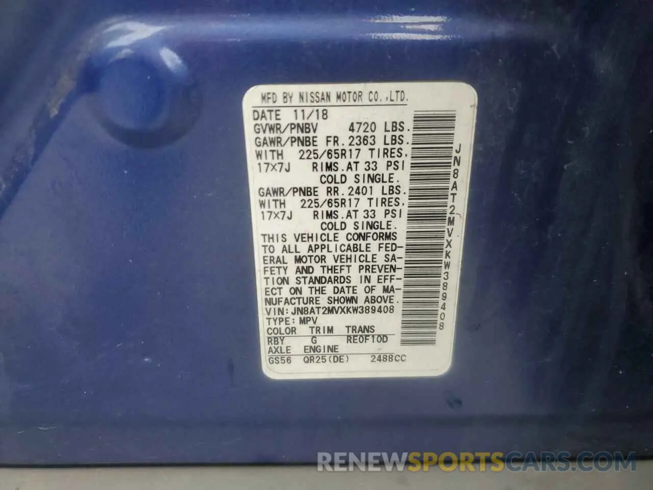 13 Photograph of a damaged car JN8AT2MVXKW389408 NISSAN ROGUE 2019