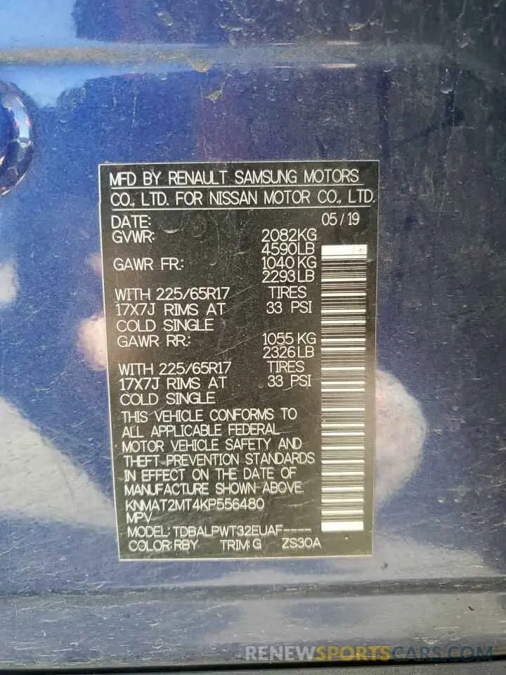 13 Photograph of a damaged car KNMAT2MT4KP556480 NISSAN ROGUE 2019