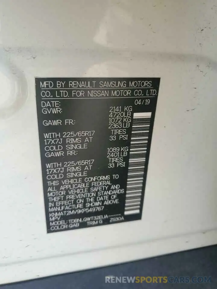 13 Photograph of a damaged car KNMAT2MV9KP549767 NISSAN ROGUE 2019