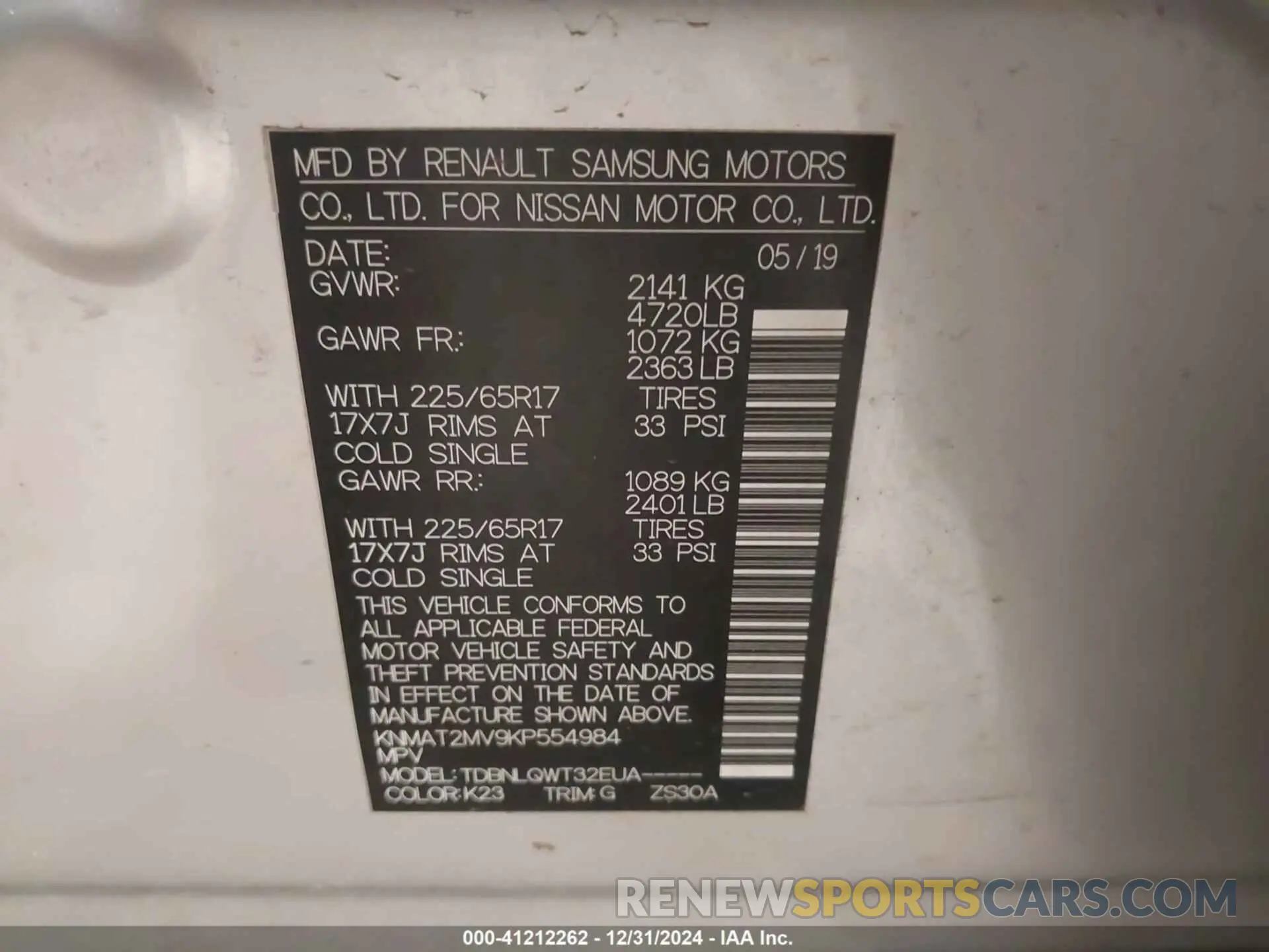 9 Photograph of a damaged car KNMAT2MV9KP554984 NISSAN ROGUE 2019