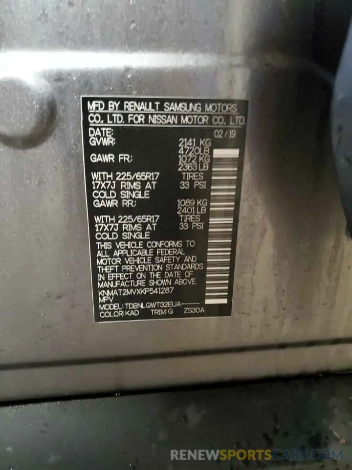 14 Photograph of a damaged car KNMAT2MVXKP541287 NISSAN ROGUE 2019