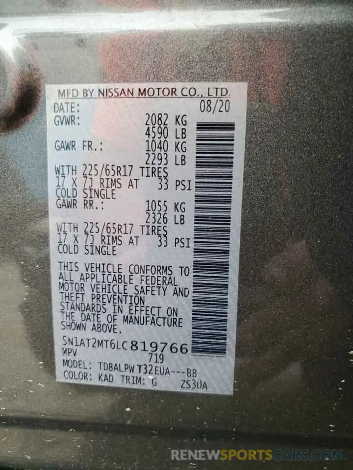 12 Фотография поврежденного автомобиля 5N1AT2MT6LC819766 NISSAN ROGUE 2020