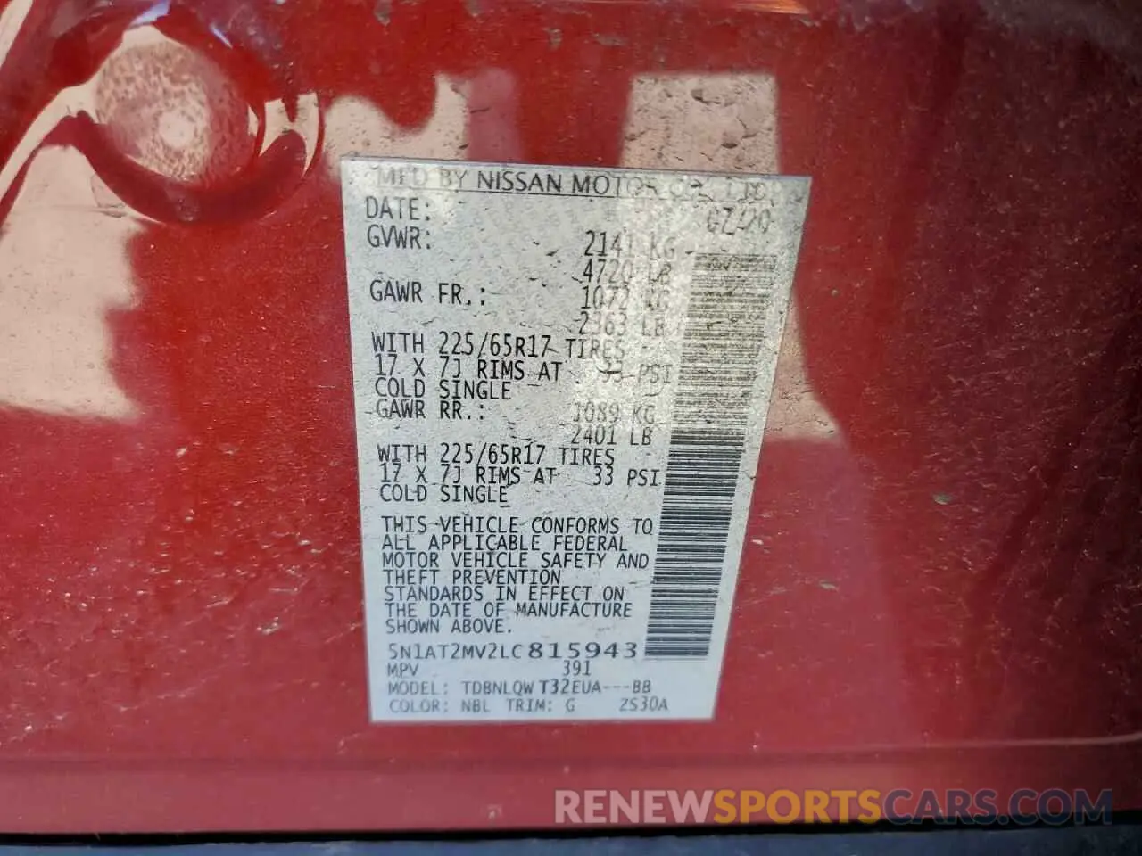 13 Photograph of a damaged car 5N1AT2MV2LC815943 NISSAN ROGUE 2020