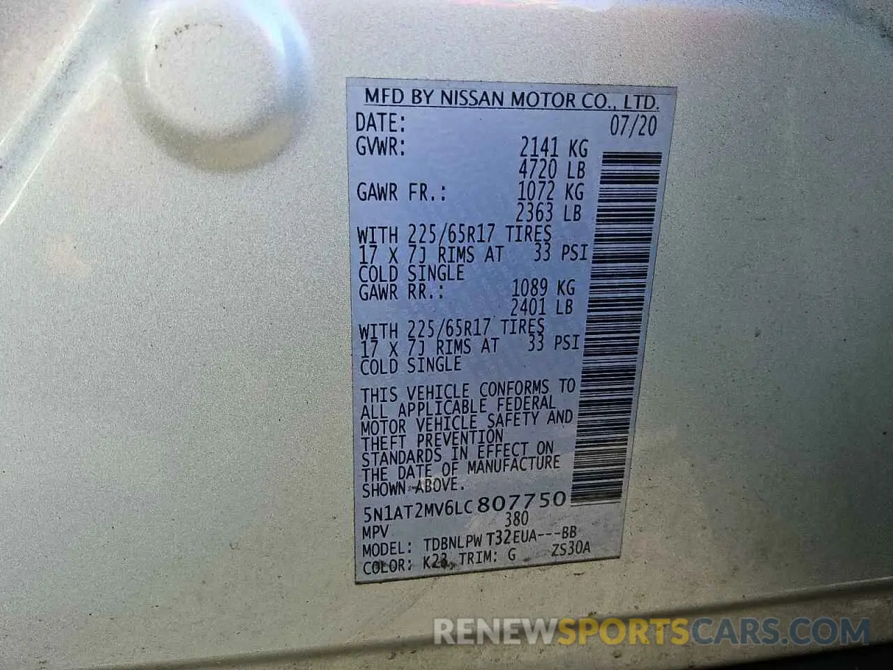 13 Photograph of a damaged car 5N1AT2MV6LC807750 NISSAN ROGUE 2020