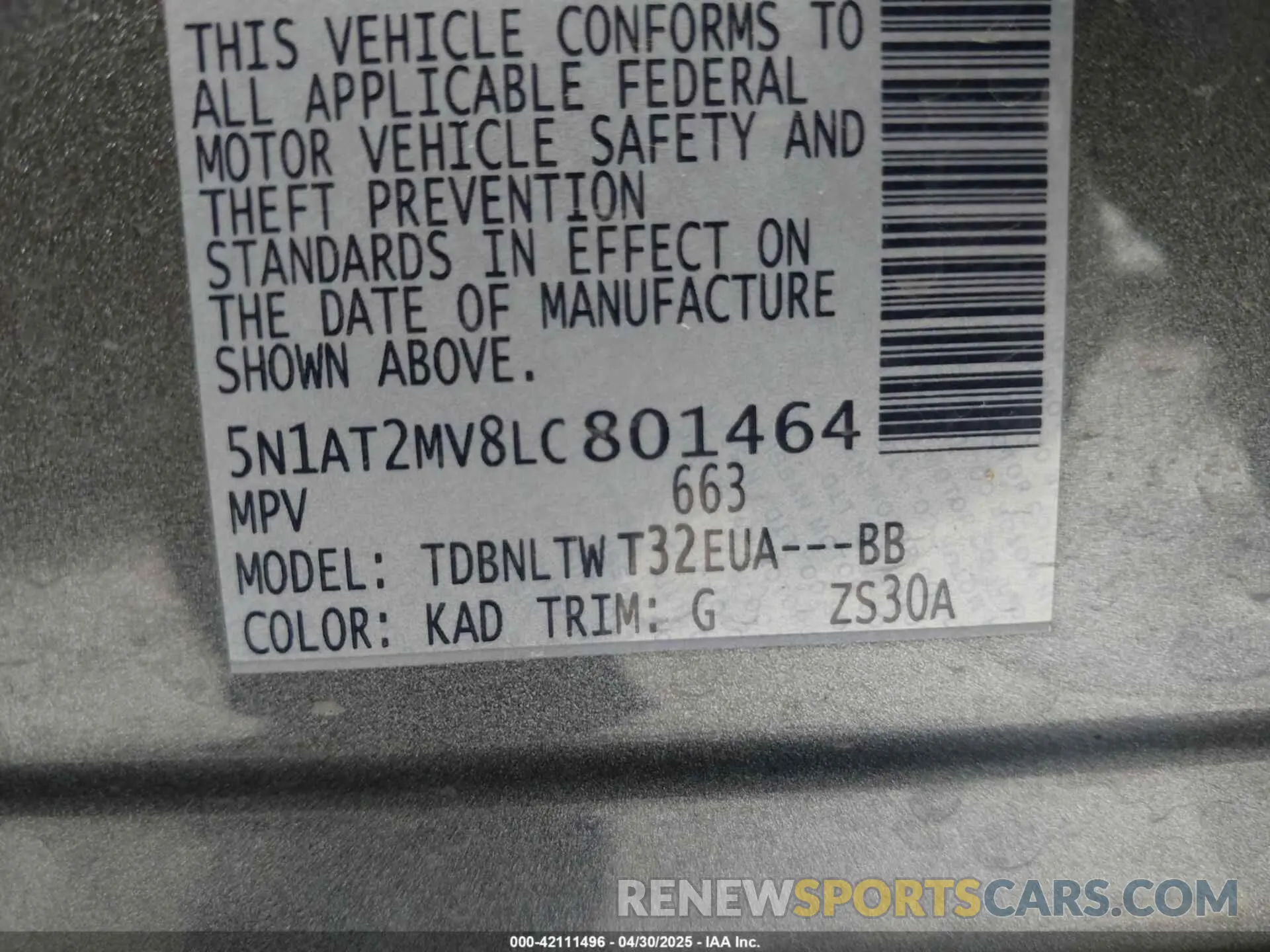 9 Фотография поврежденного автомобиля 5N1AT2MV8LC801464 NISSAN ROGUE 2020