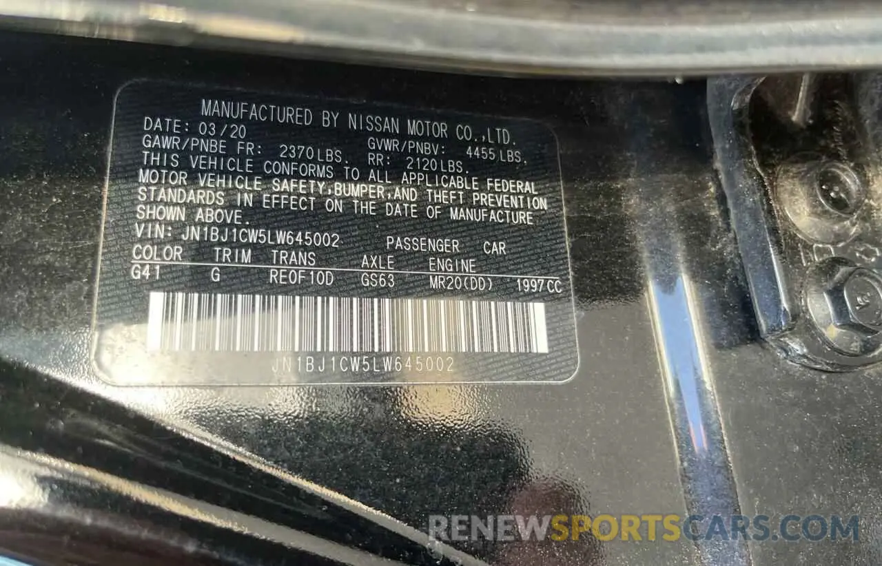 10 Photograph of a damaged car JN1BJ1CW5LW645002 NISSAN ROGUE 2020