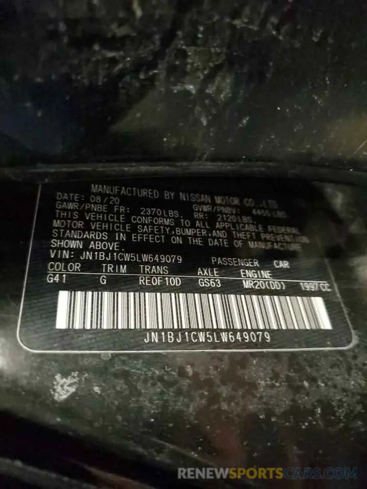 13 Photograph of a damaged car JN1BJ1CW5LW649079 NISSAN ROGUE 2020