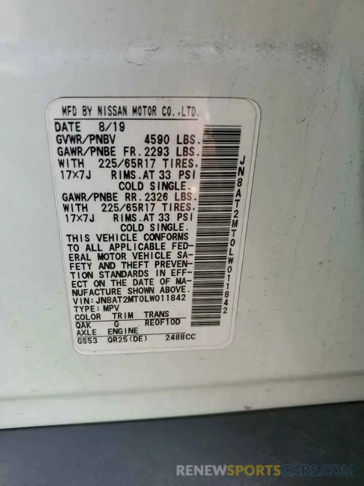 12 Photograph of a damaged car JN8AT2MT0LW011842 NISSAN ROGUE 2020