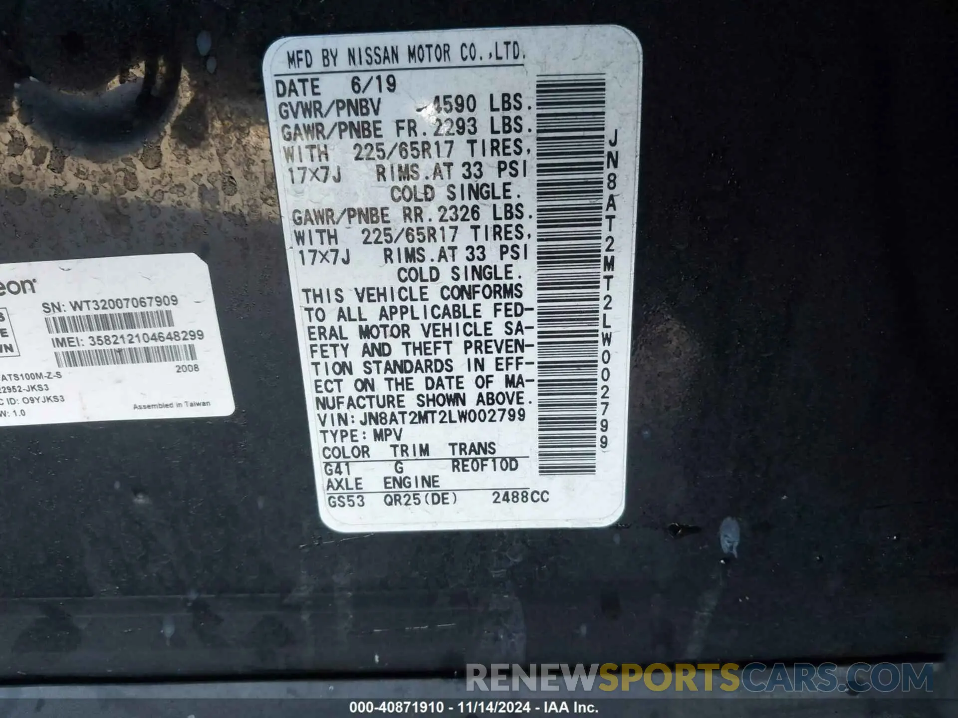 9 Фотография поврежденного автомобиля JN8AT2MT2LW002799 NISSAN ROGUE 2020