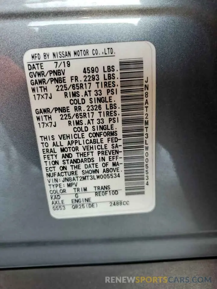 13 Фотография поврежденного автомобиля JN8AT2MT3LW005534 NISSAN ROGUE 2020