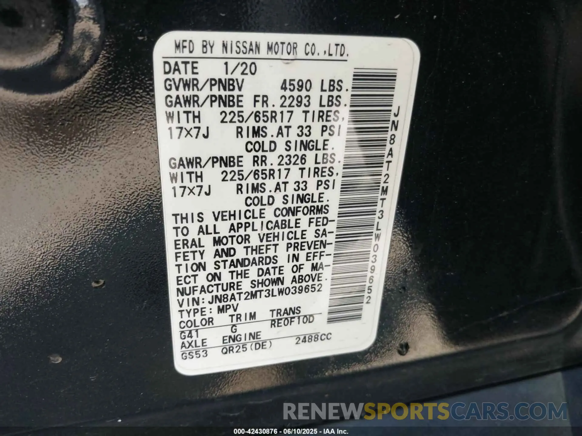 9 Photograph of a damaged car JN8AT2MT3LW039652 NISSAN ROGUE 2020