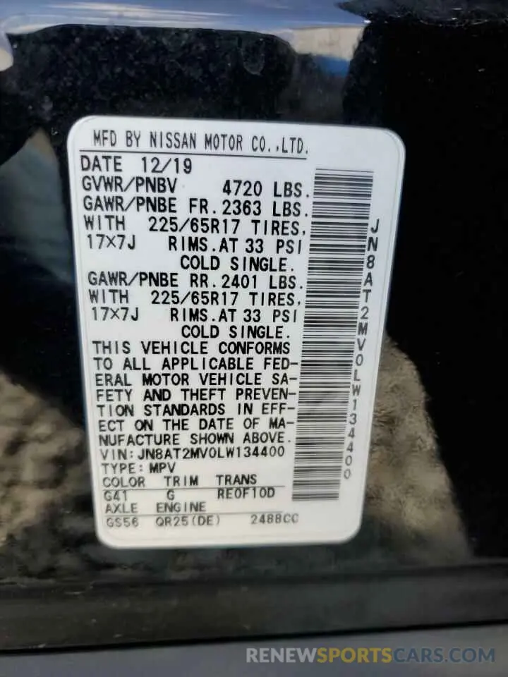 13 Photograph of a damaged car JN8AT2MV0LW134400 NISSAN ROGUE 2020