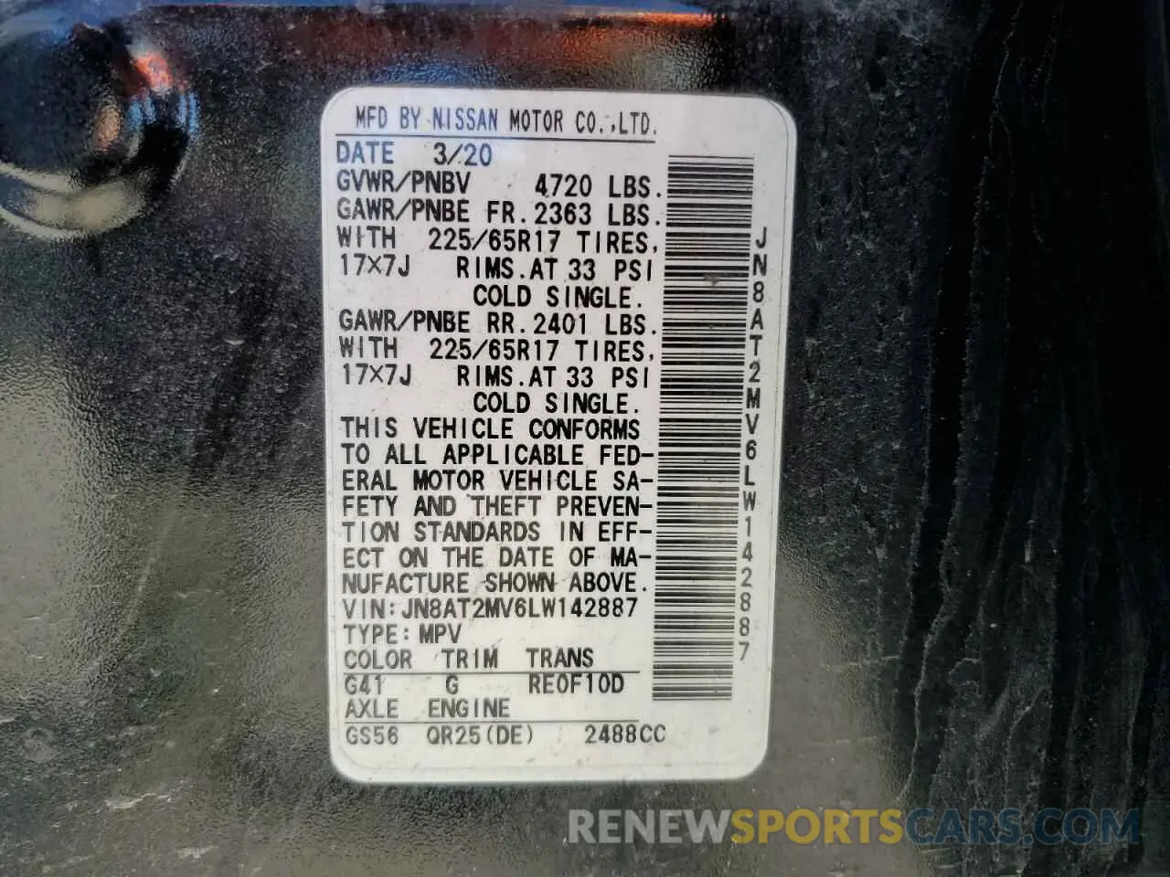 15 Photograph of a damaged car JN8AT2MV6LW142887 NISSAN ROGUE 2020