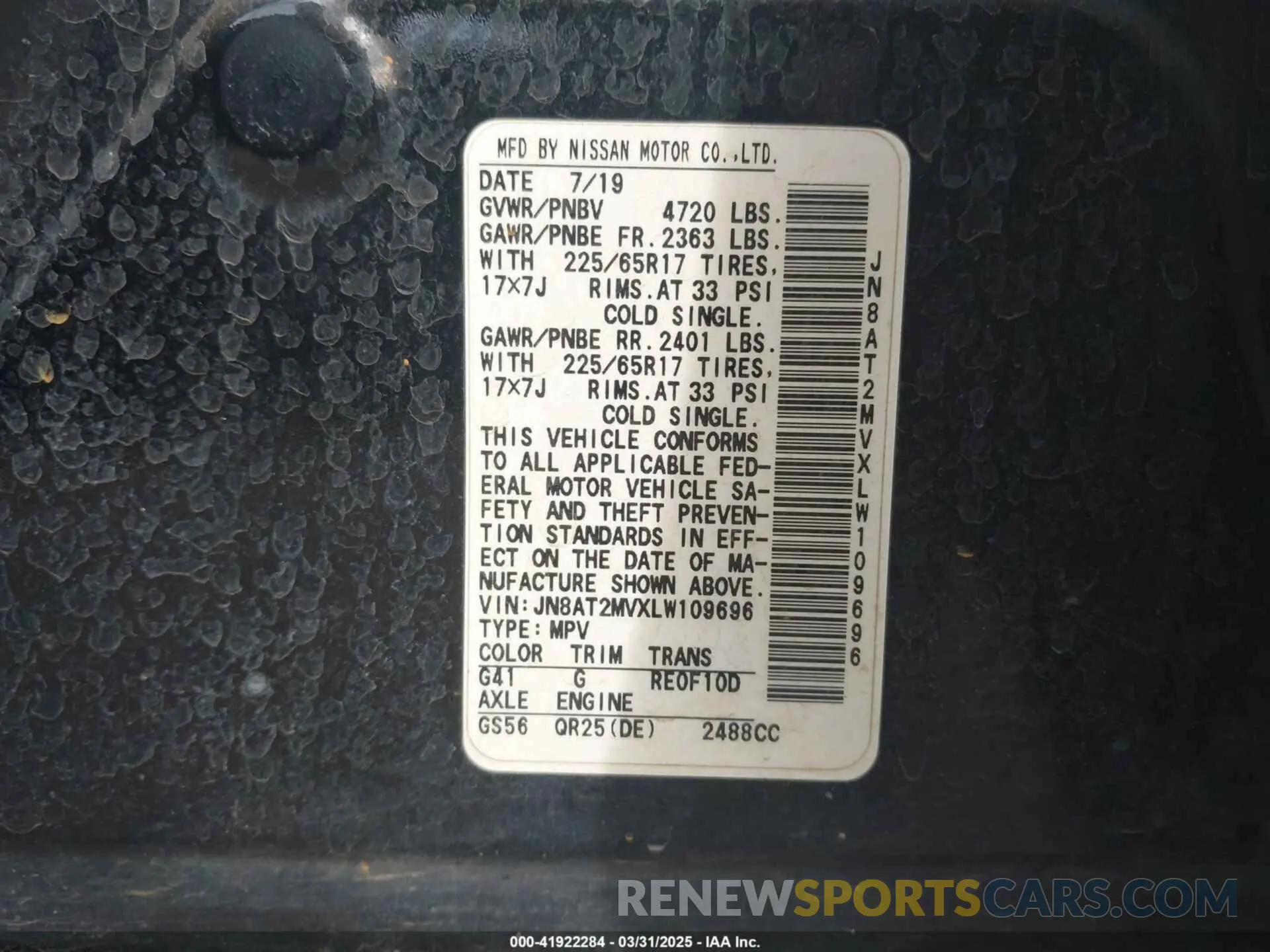 9 Photograph of a damaged car JN8AT2MVXLW109696 NISSAN ROGUE 2020