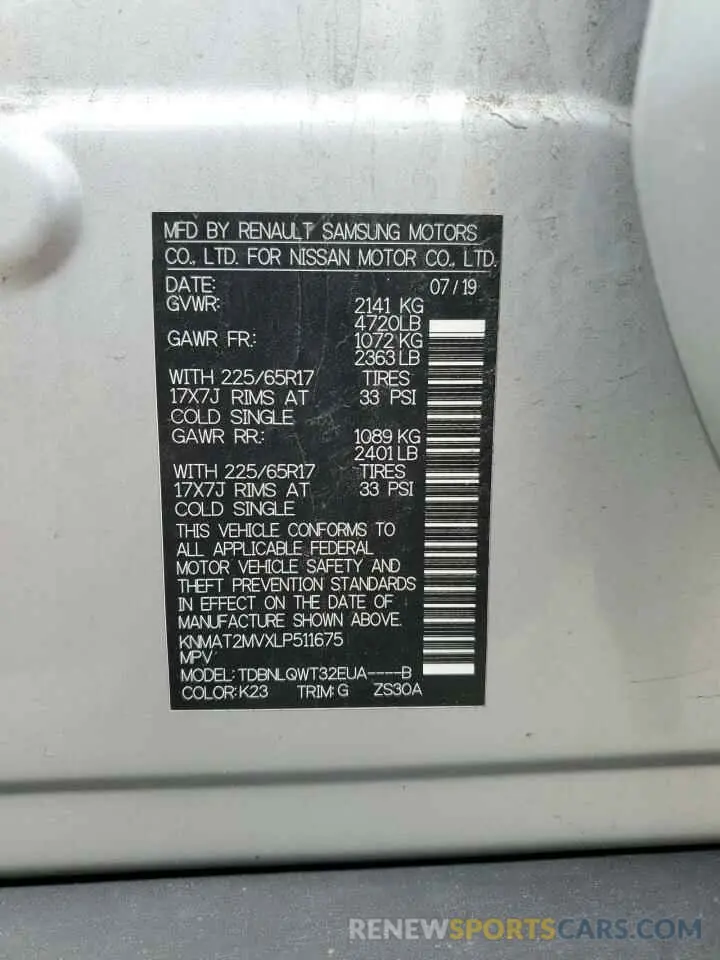 14 Photograph of a damaged car KNMAT2MVXLP511675 NISSAN ROGUE 2020