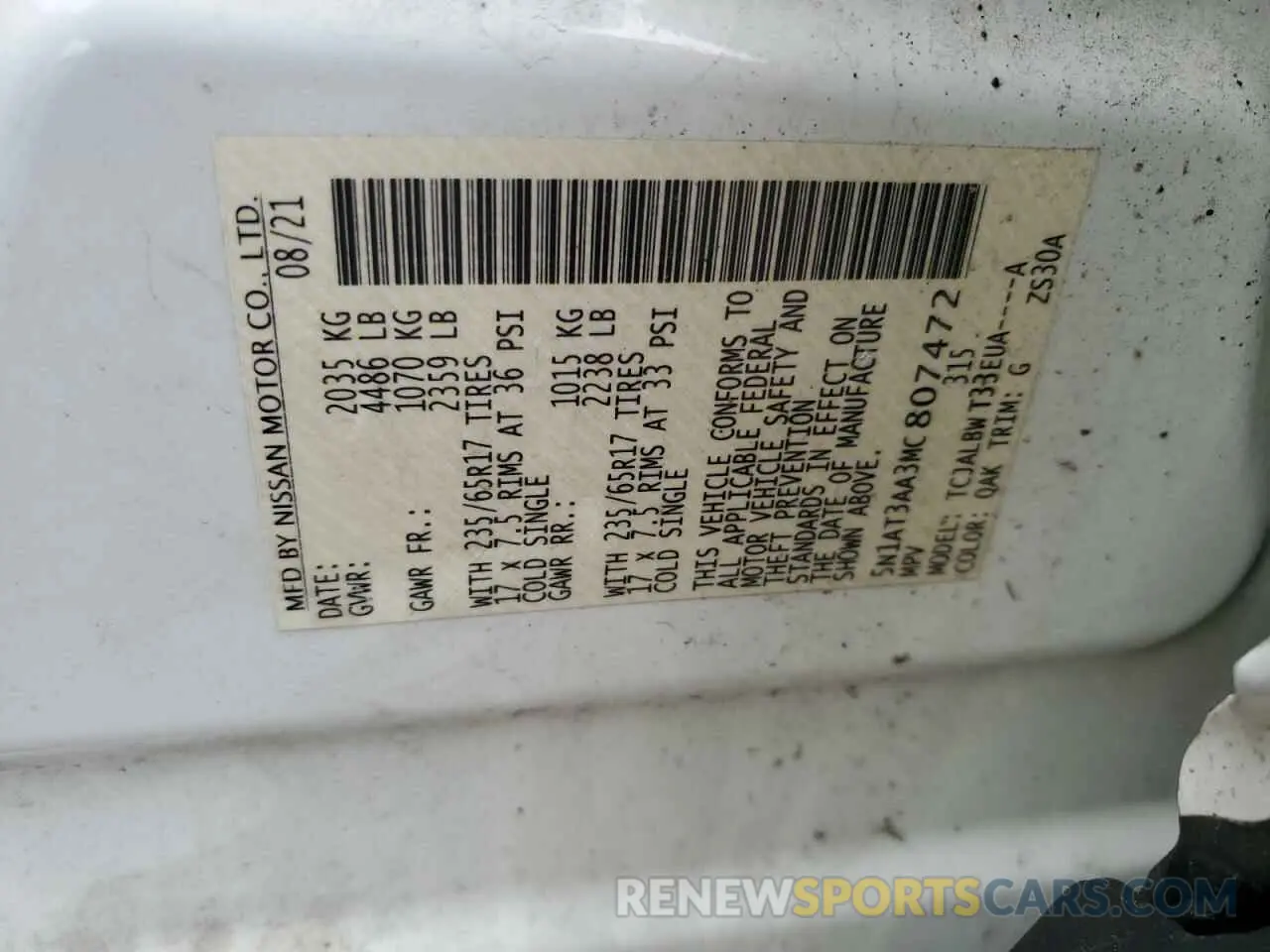 14 Фотография поврежденного автомобиля 5N1AT3AA3MC807472 NISSAN ROGUE 2021
