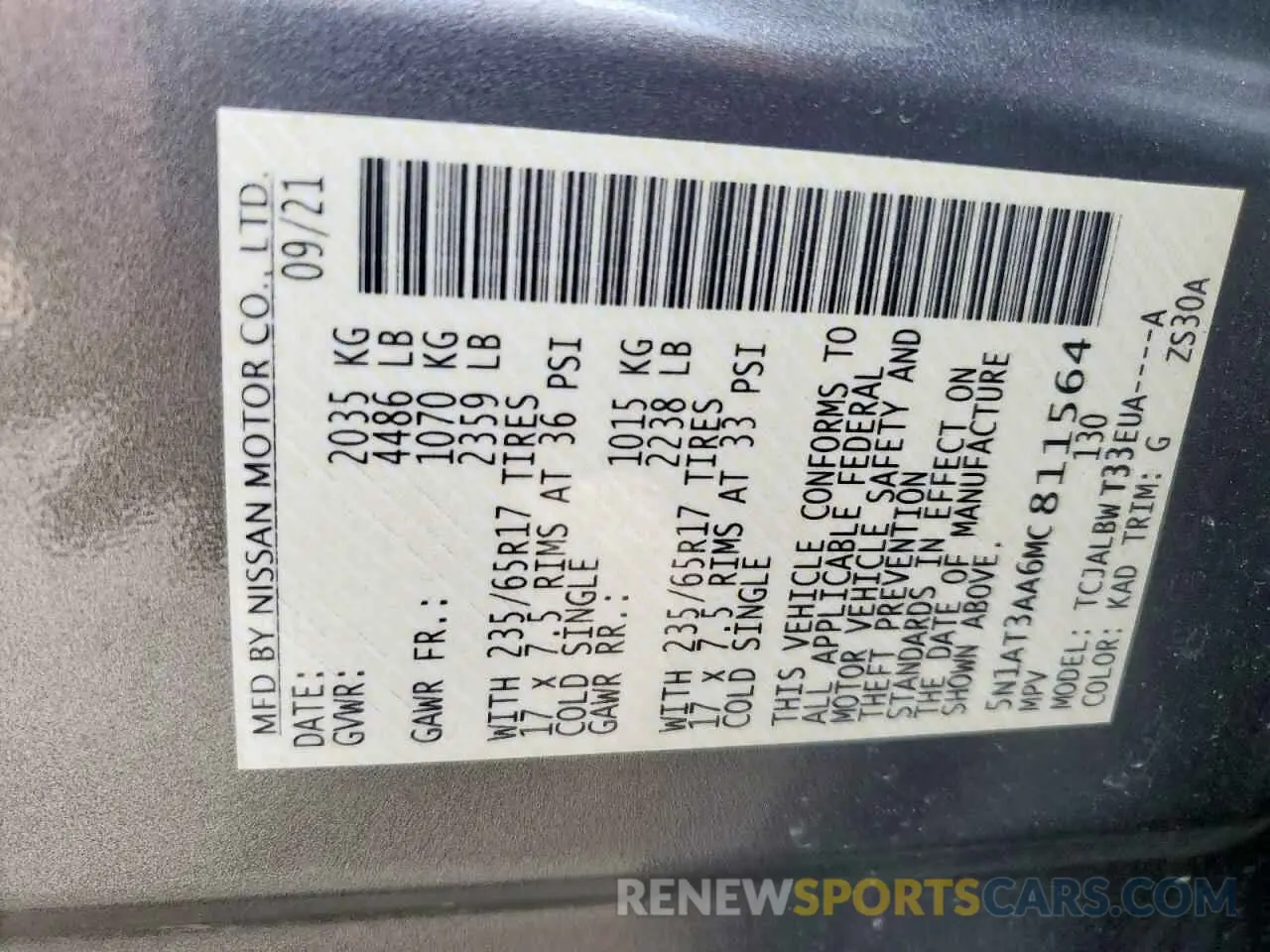 12 Фотография поврежденного автомобиля 5N1AT3AA6MC811564 NISSAN ROGUE 2021